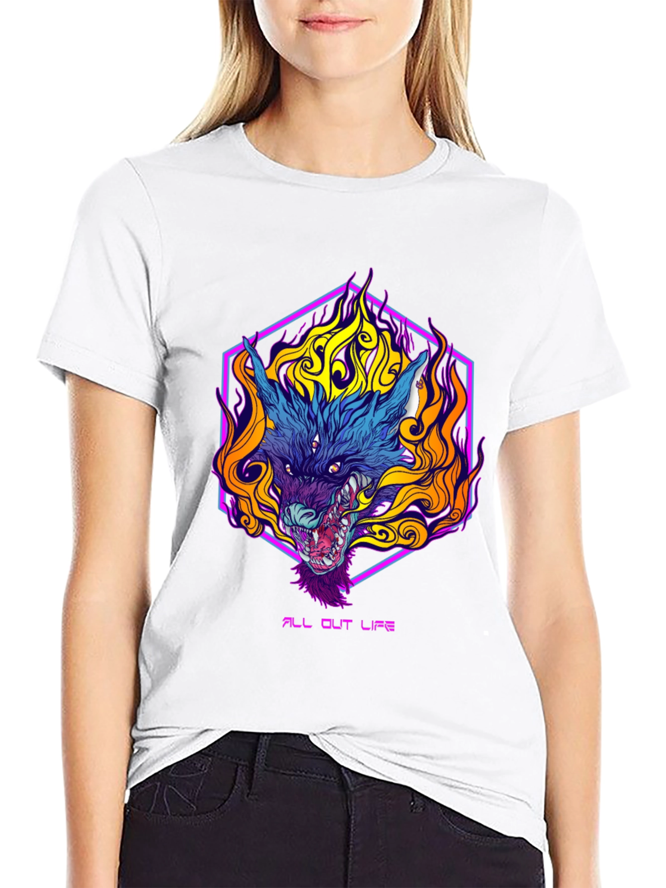Black Fiery Wolf Graphic Tee - All Out Life view 9