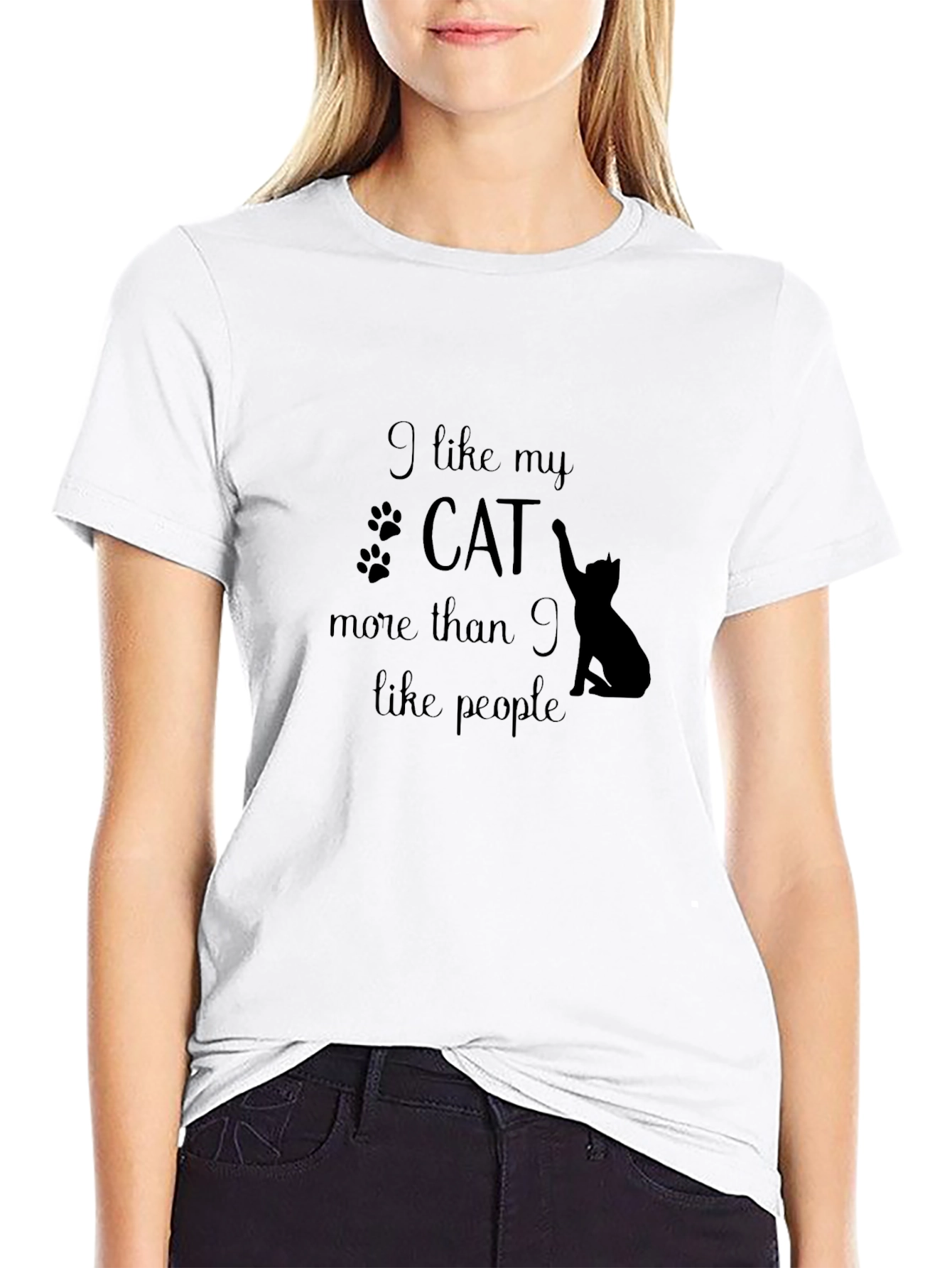 Black I Like My Cat More Than People Graphic Tee view 9