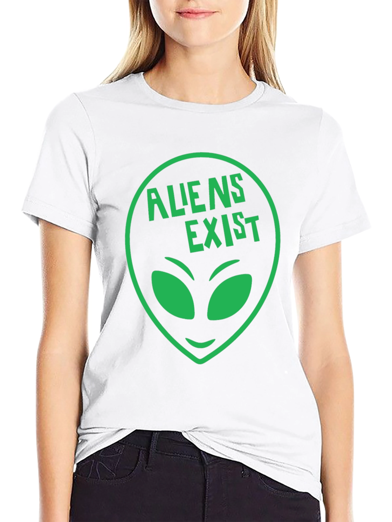 Black Aliens Exist T-Shirt - Green Alien Head Graphic view 9