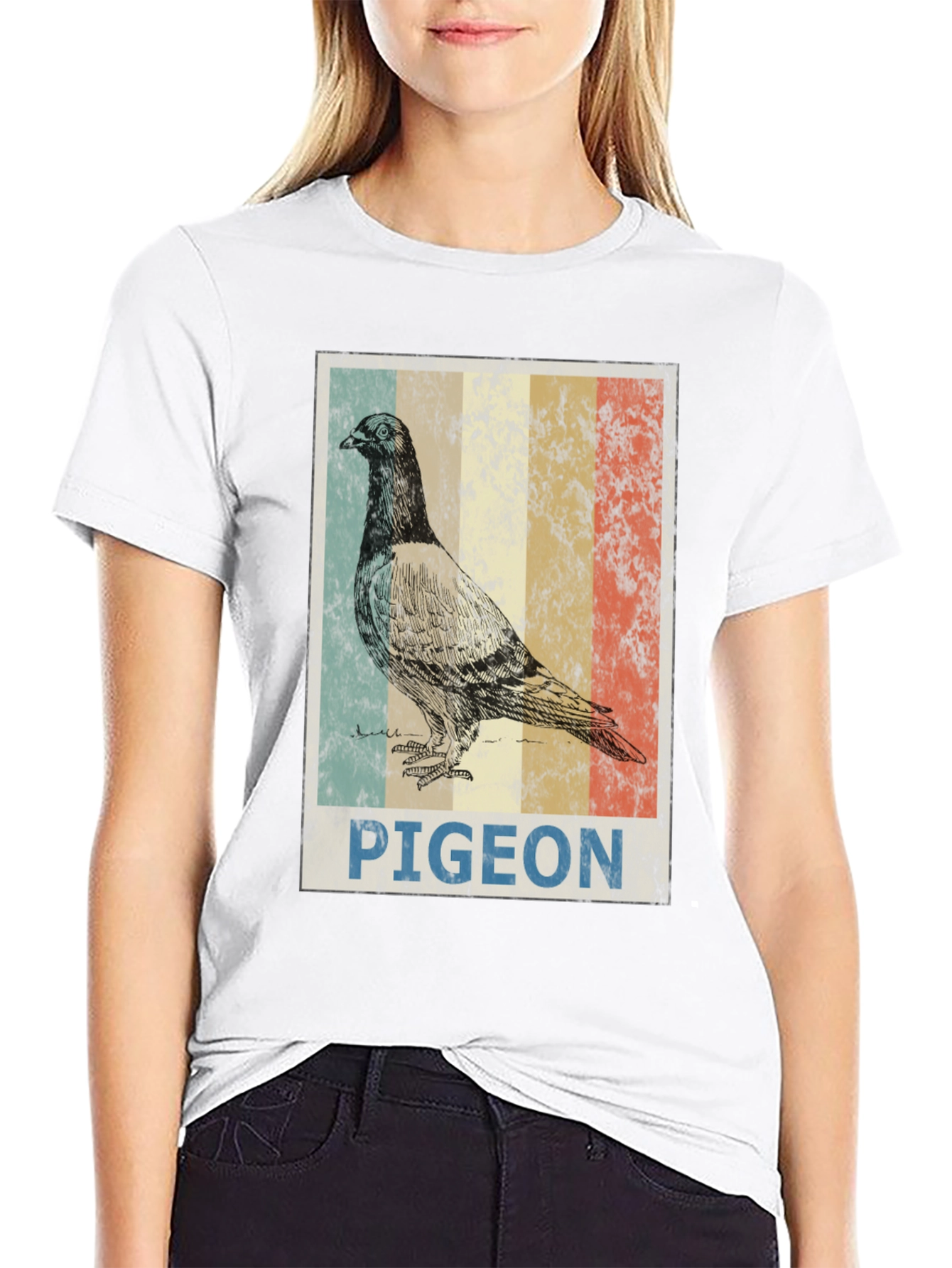 Black Vintage Pigeon Graphic T-Shirt - Cool Bird Design view 9
