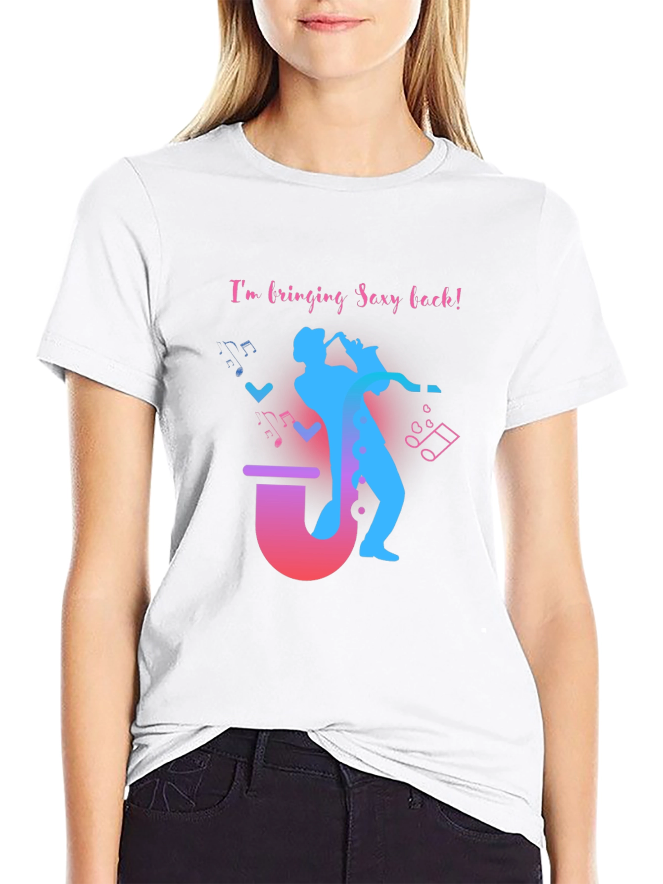 Black Saxophone Sexy Back Graphic T-Shirt view 9
