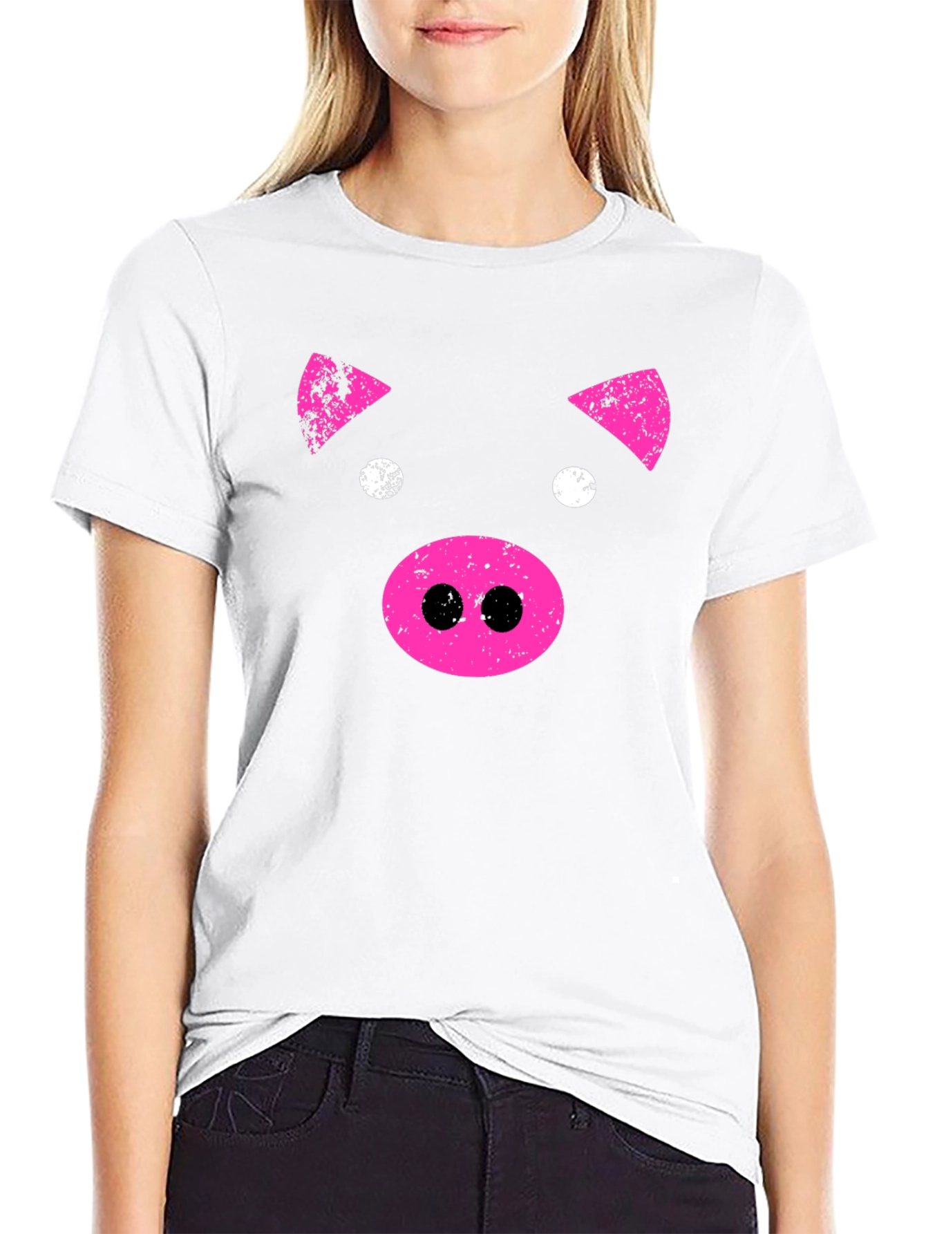 Black Pink Pig Graphic Tee - Black Casual T-Shirt view 9