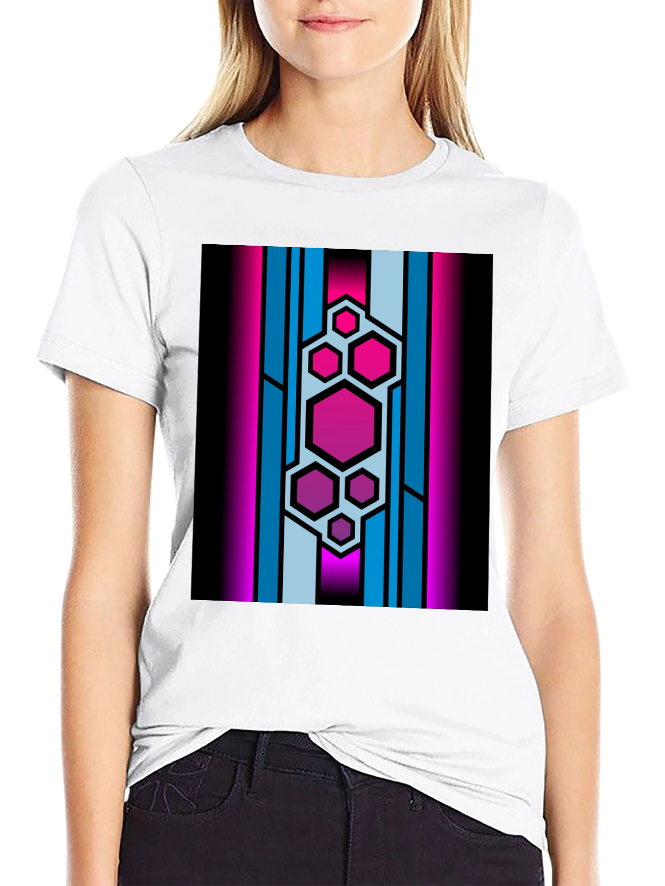 Black Hexagon Stripe Graphic Black T-Shirt view 9