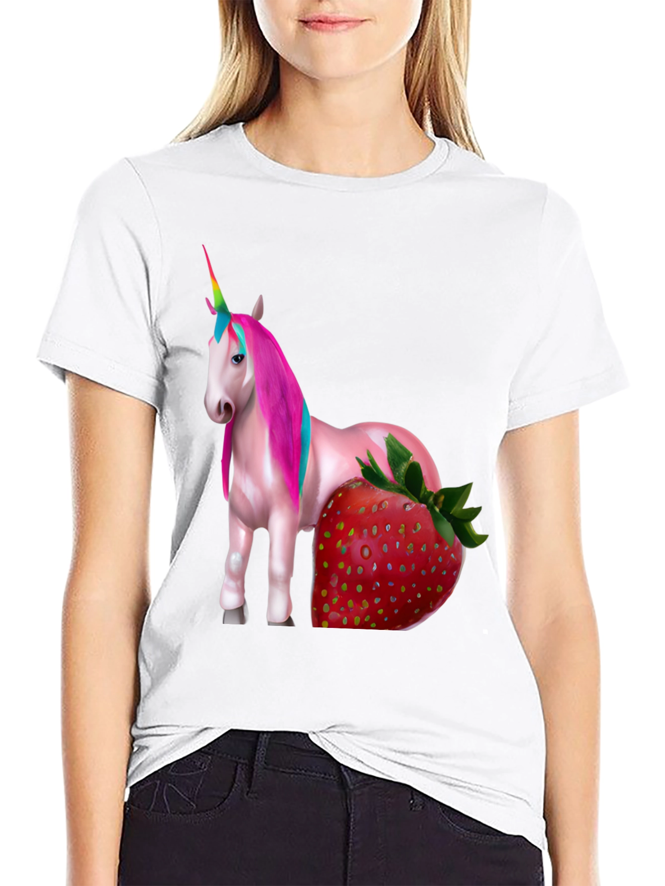 Black Unicorn Strawberry Graphic T-Shirt view 9