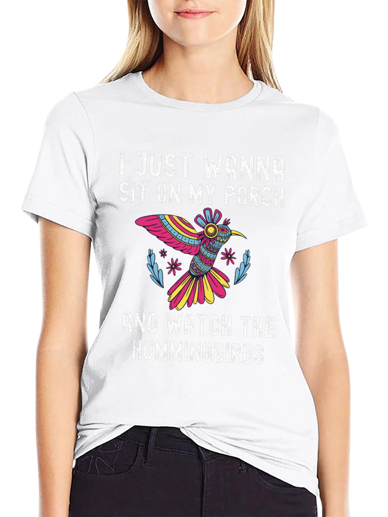 Black Hummingbird Porch T-Shirt - Relax & Watch! view 9
