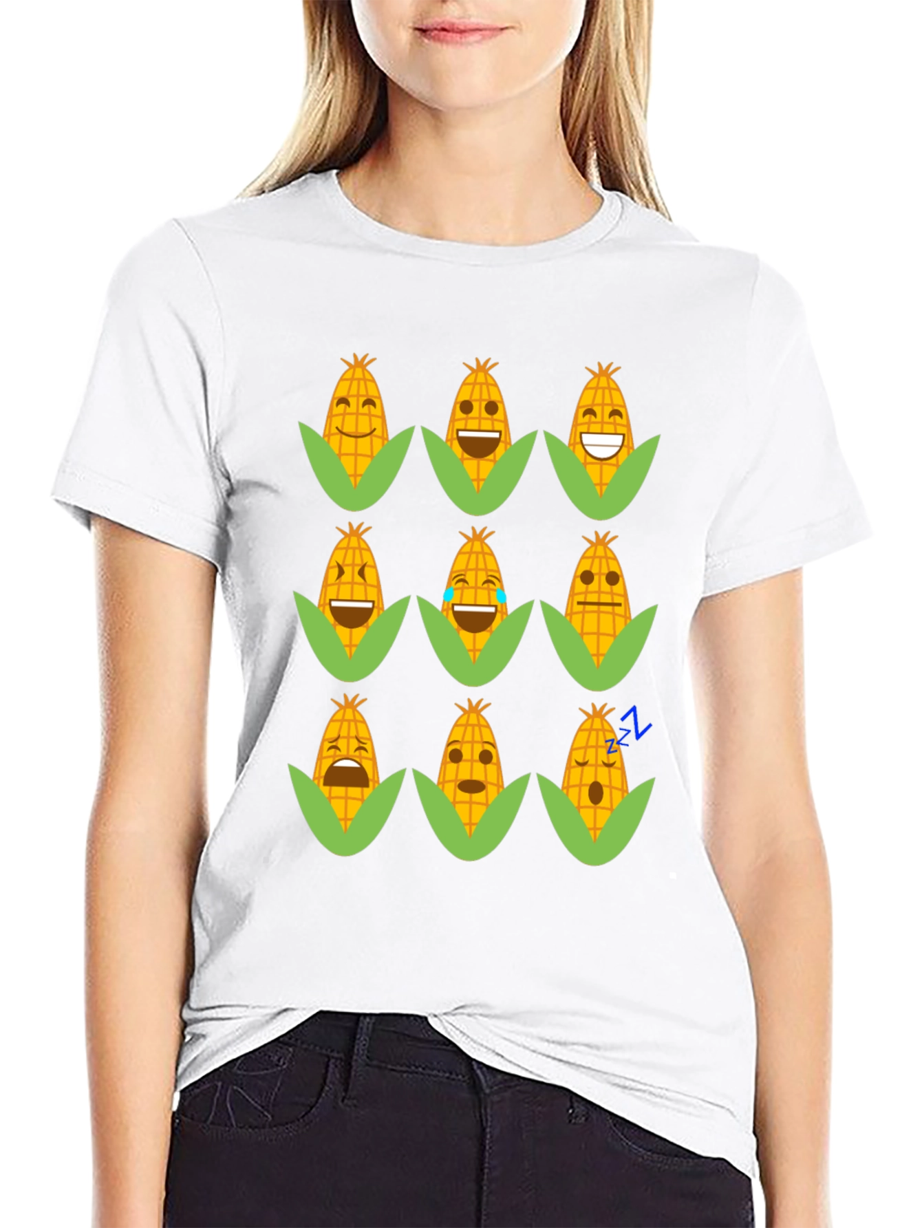 Black Emoji Corn Black T-Shirt - Fun Foodie Tee view 9