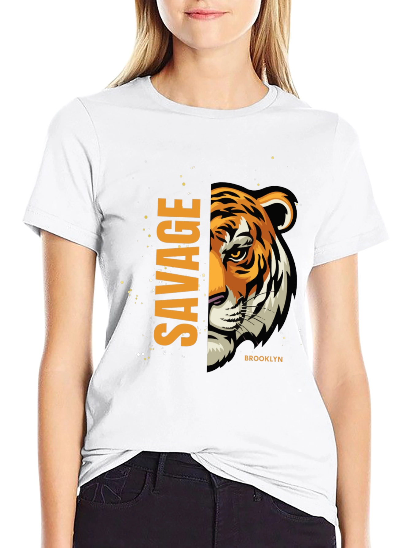 Black Savage Tiger Graphic Print T-Shirt view 9