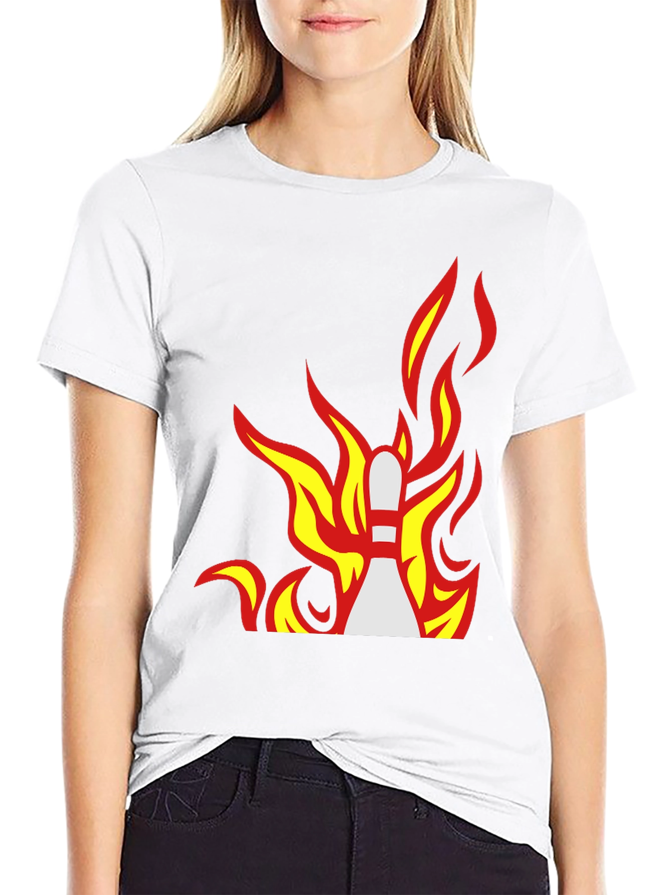 Black Flaming Bowling Pin Graphic Tee - Strike a Style! view 9