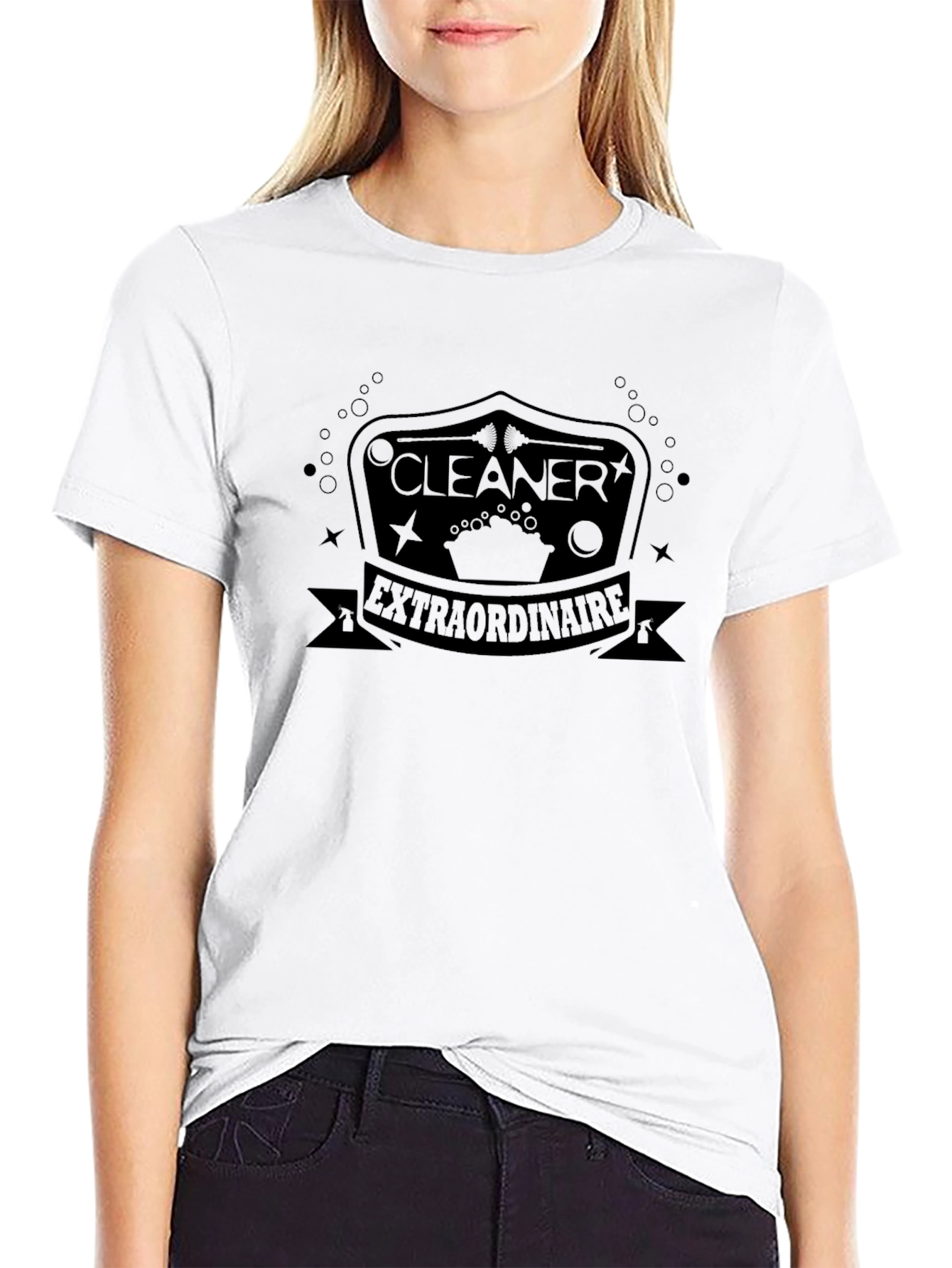 Black Cleaner Extraordinaire Graphic Tee - Black Crew Neck T-Shirt view 9