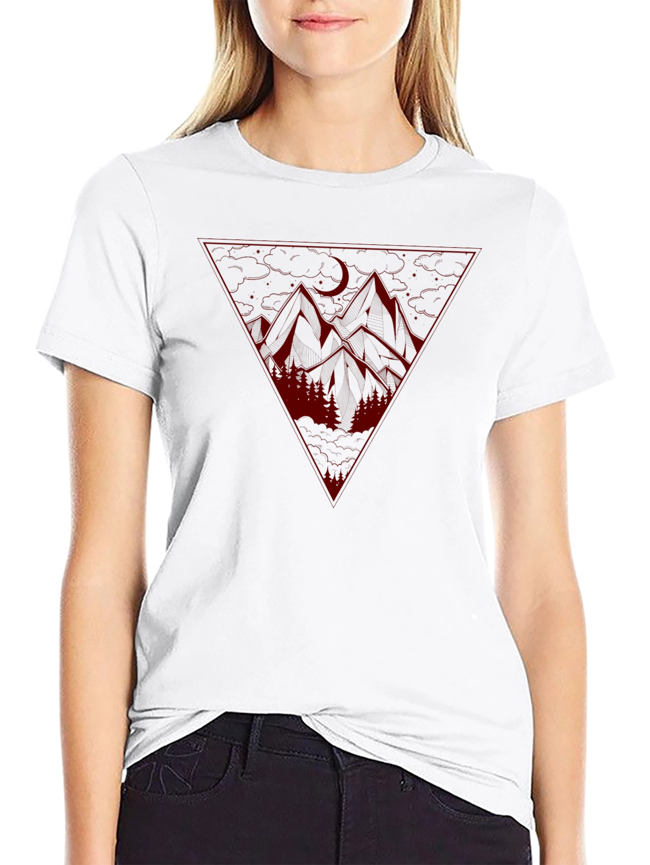 Black Geometric Mountain Scene Graphic Tee view 9