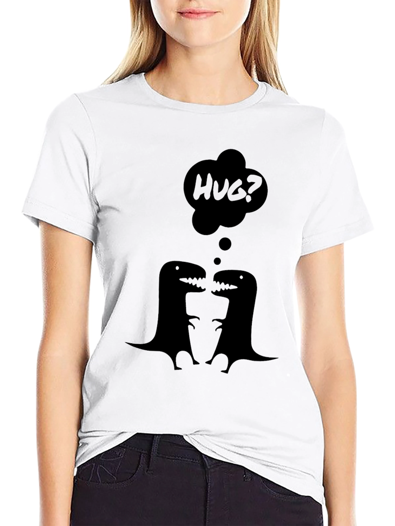 Black Dino Hug T-Shirt - Black Graphic Tee view 9