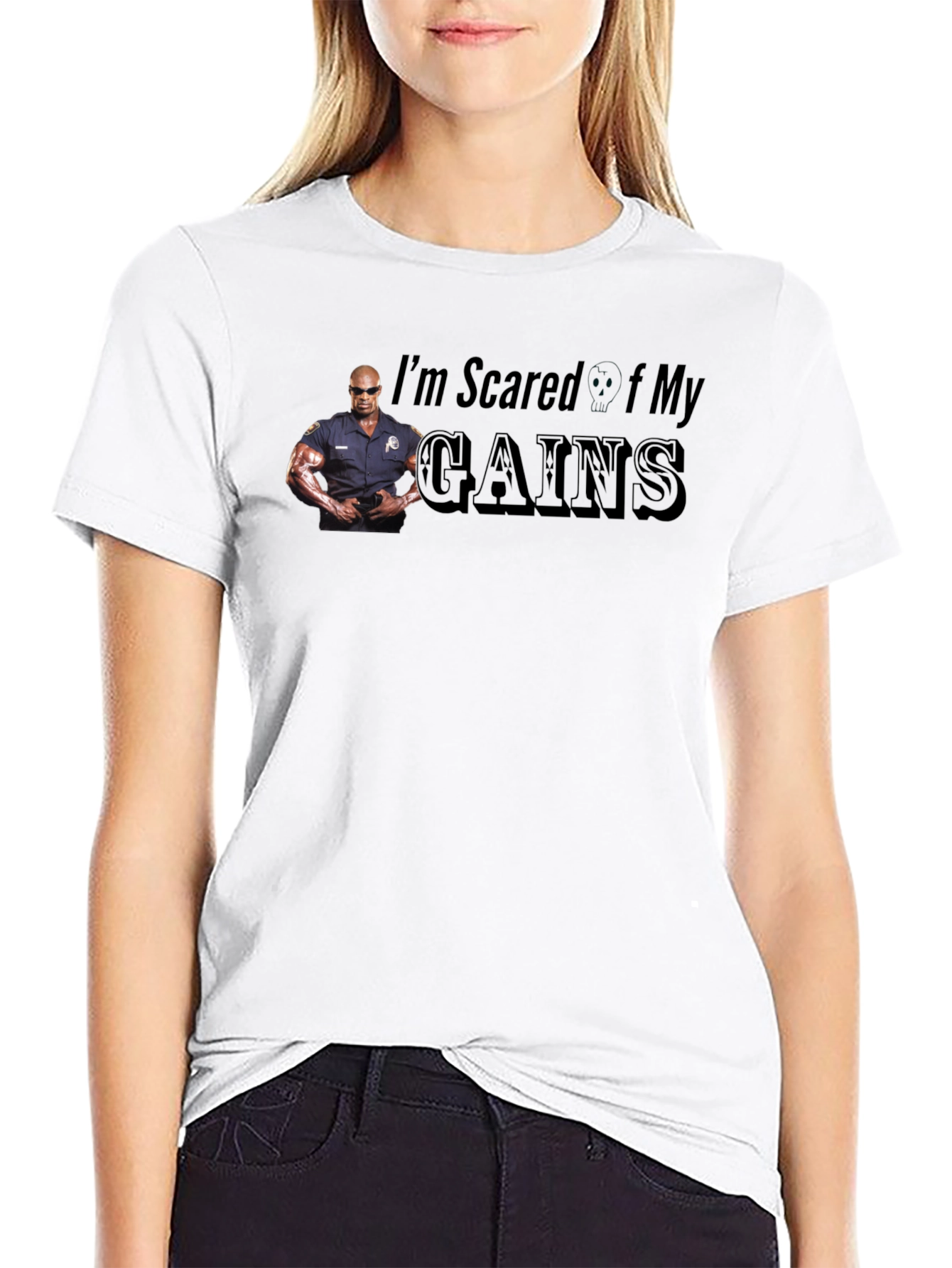 Black I'm Scared Of My Gains Funny Graphic T-Shirt view 9