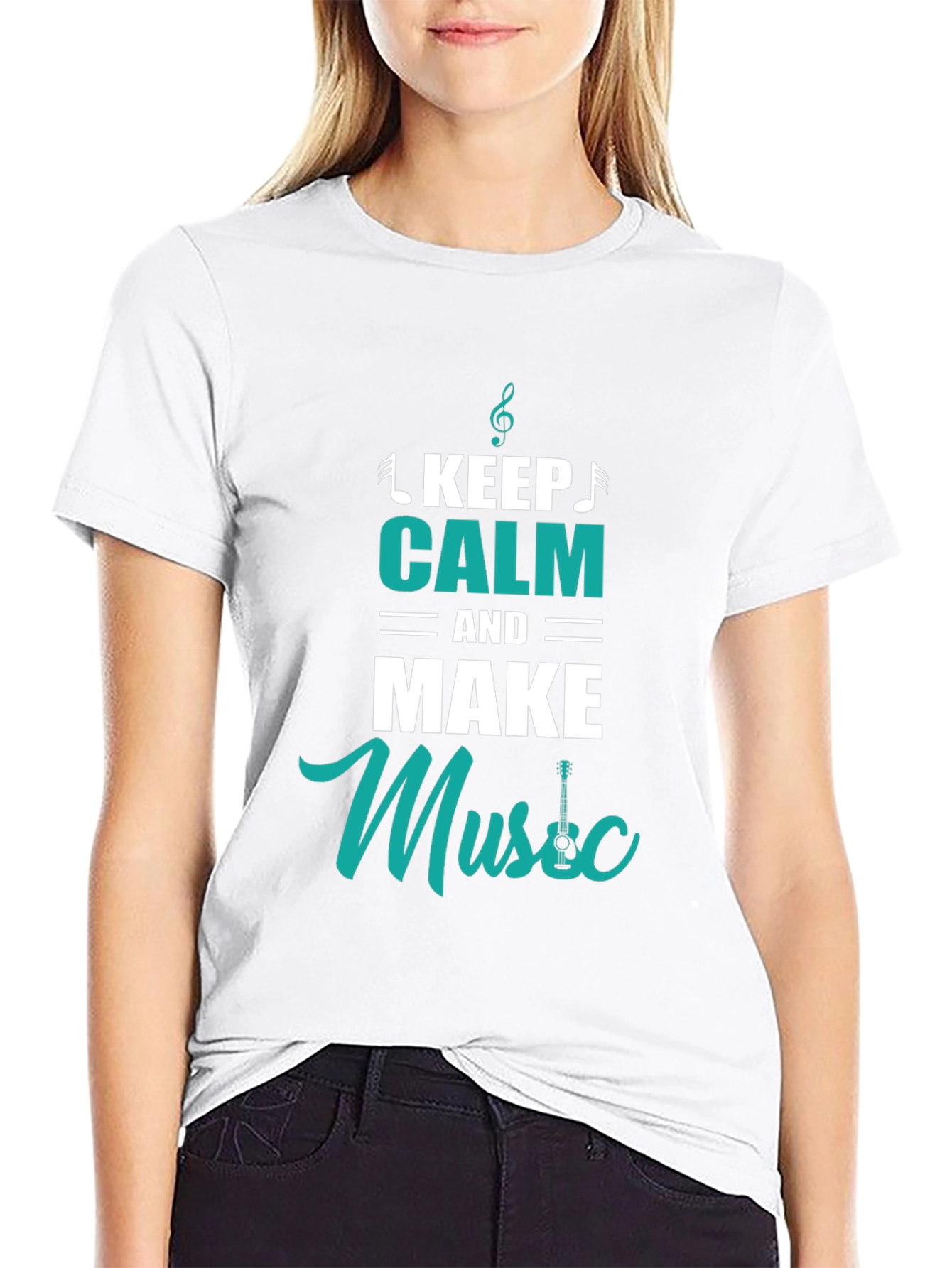 Black Keep Calm and Make Music Black T-Shirt view 9