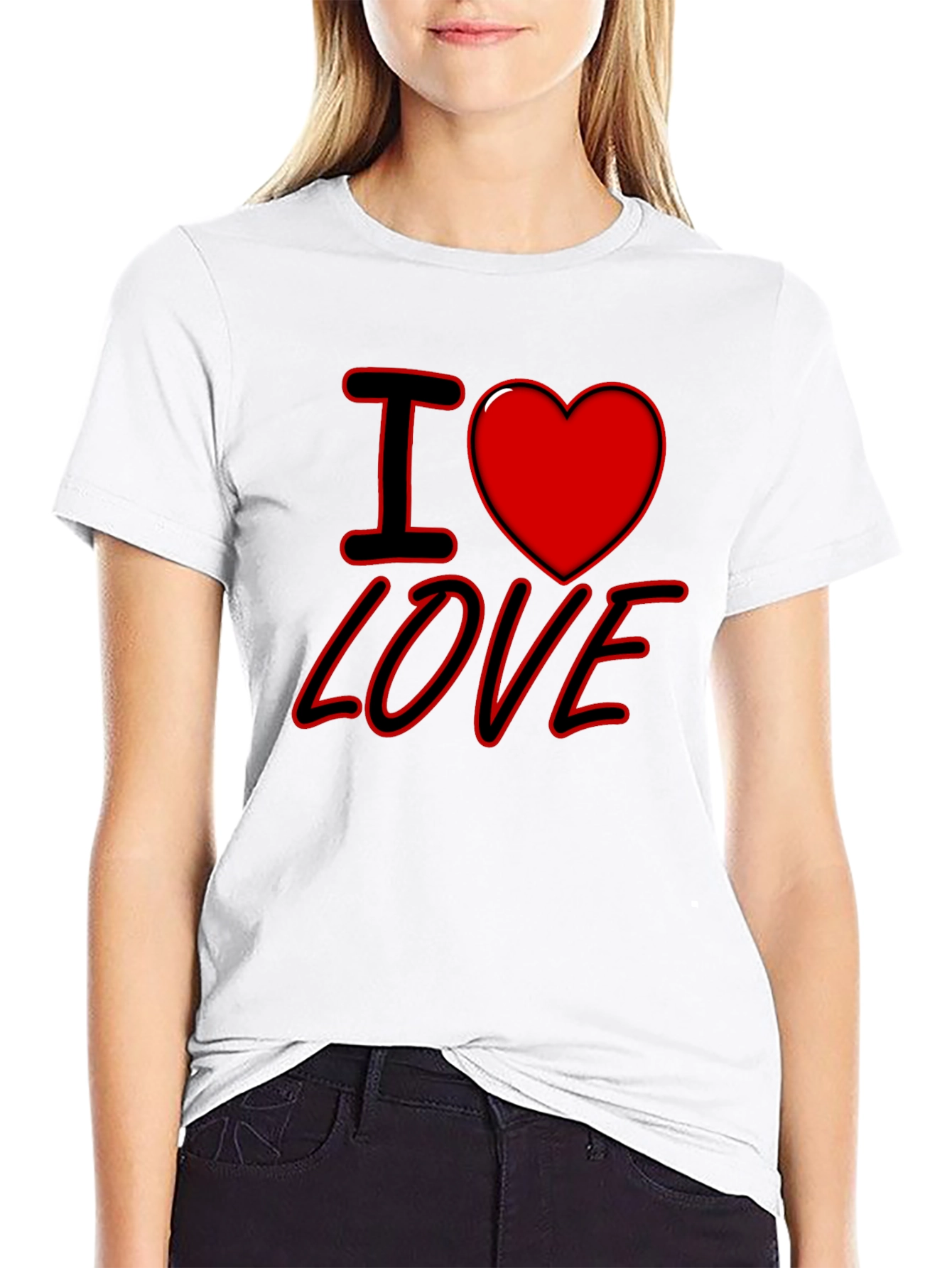Black I Heart Love Graphic Print Black T-Shirt view 9