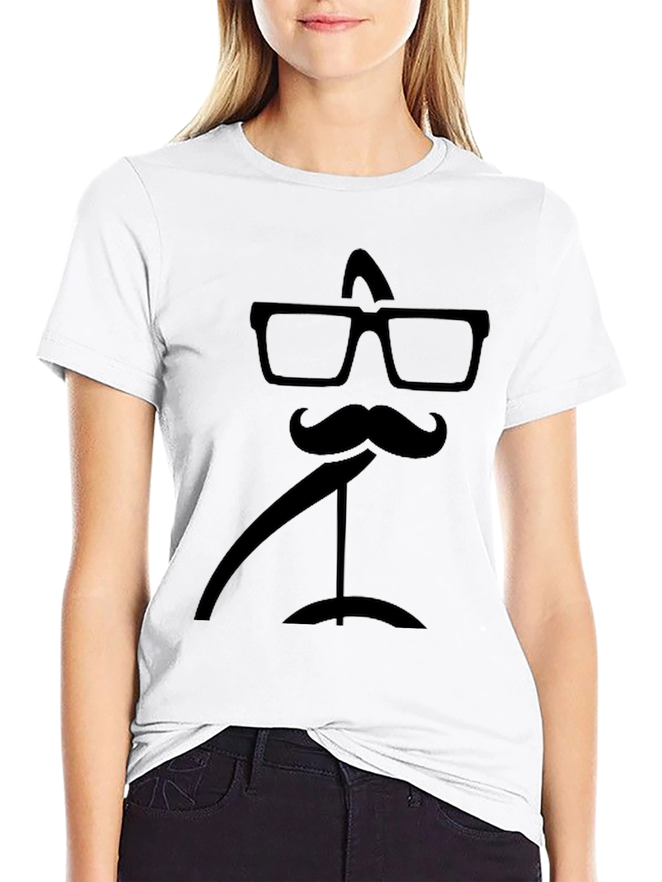 Black Funny Mustache & Glasses Graphic Black T-Shirt view 9