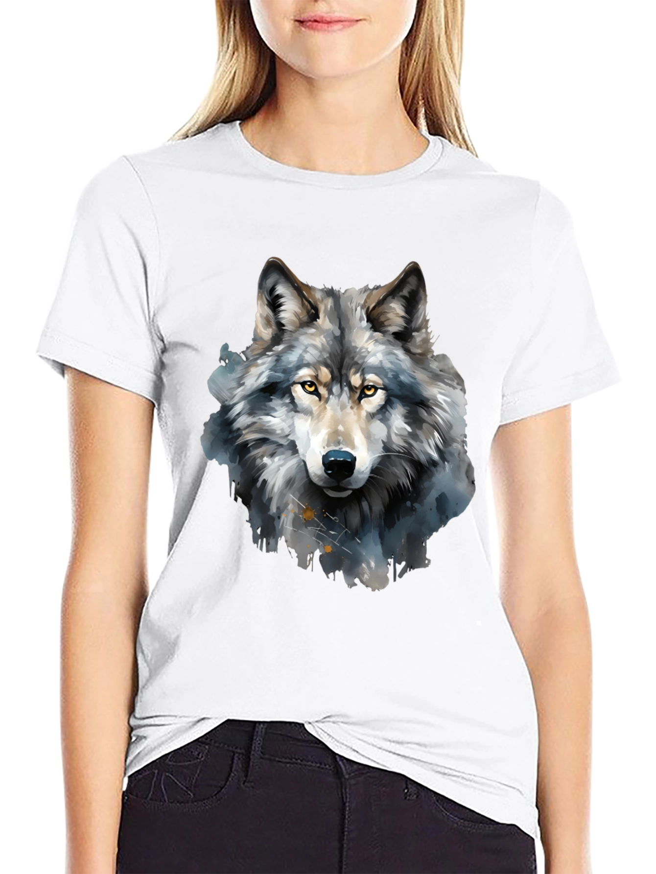 Black Watercolor Wolf Graphic Tee - Men's Black T-Shirt view 9