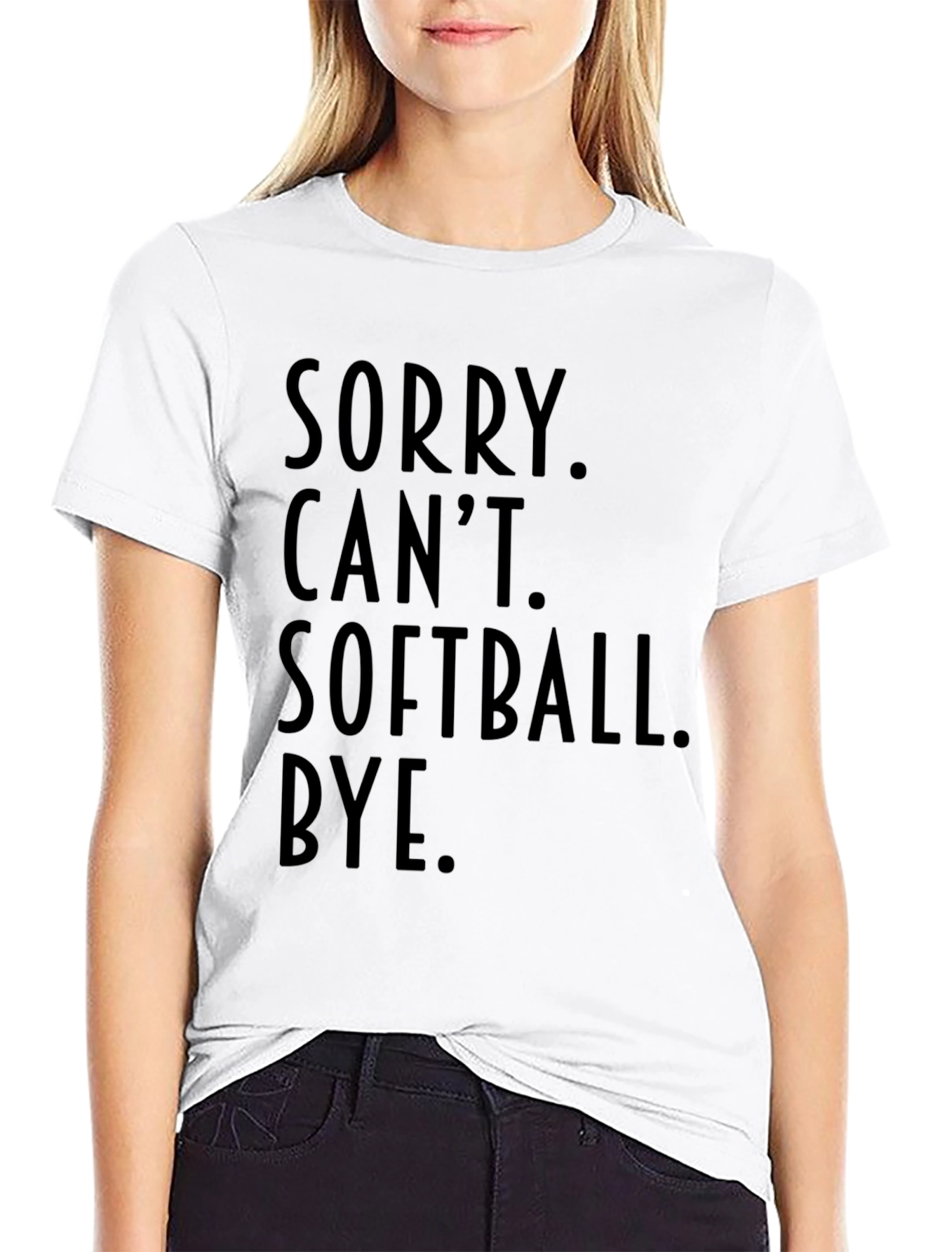 Black Sorry Can't Softball Bye Black T-Shirt view 9