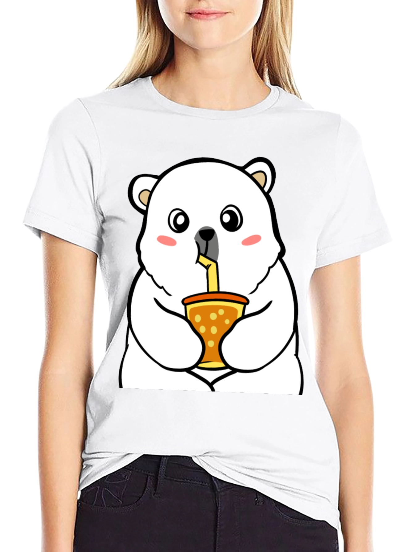 Black Cute Polar Bear Bubble Tea T-Shirt - Unisex view 9