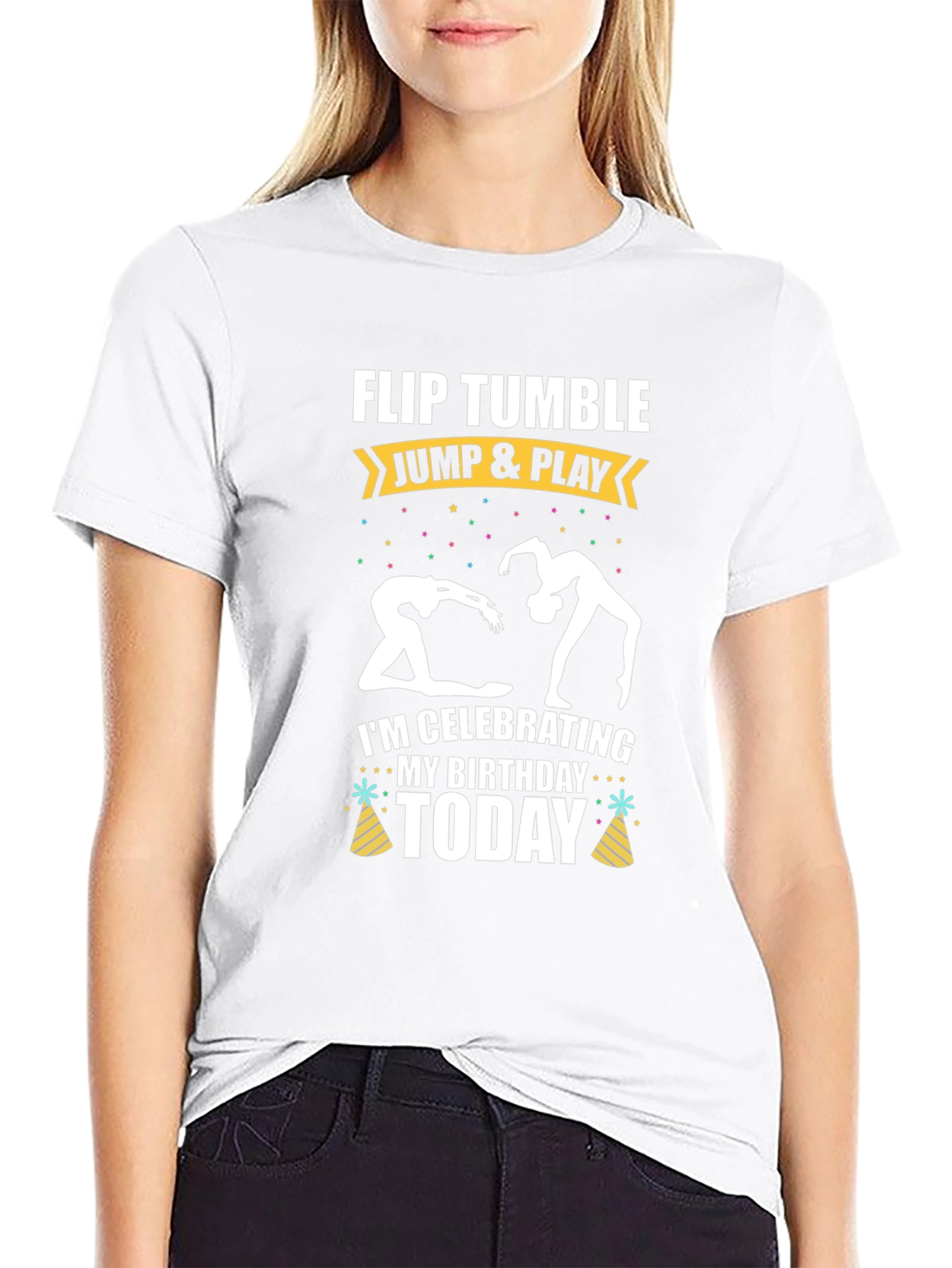 Black Gymnastics Birthday T-Shirt - Flip Tumble Jump & Play view 9