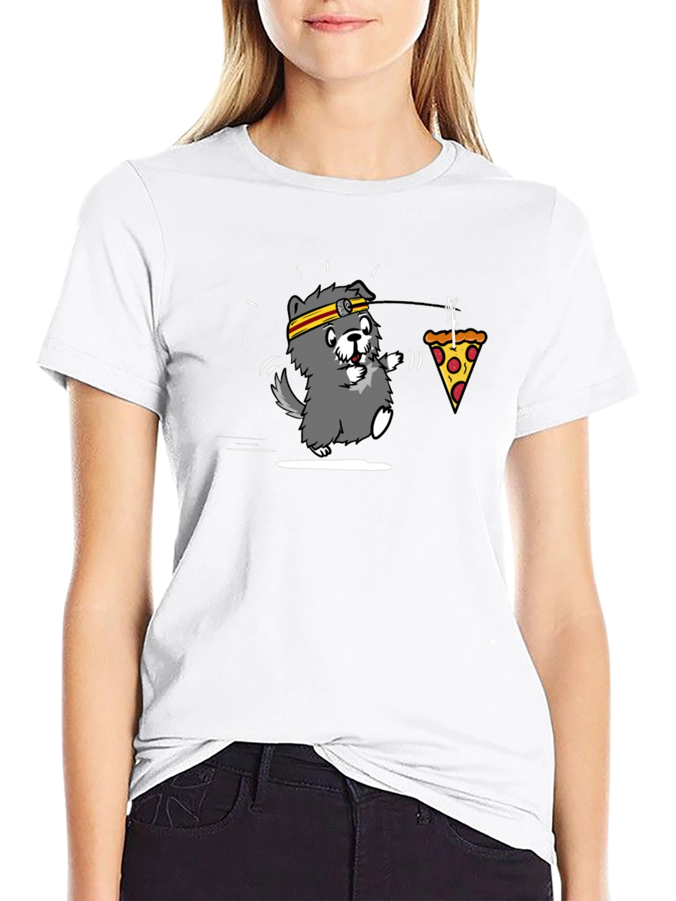 Black Dog Chasing Pizza T-Shirt view 9