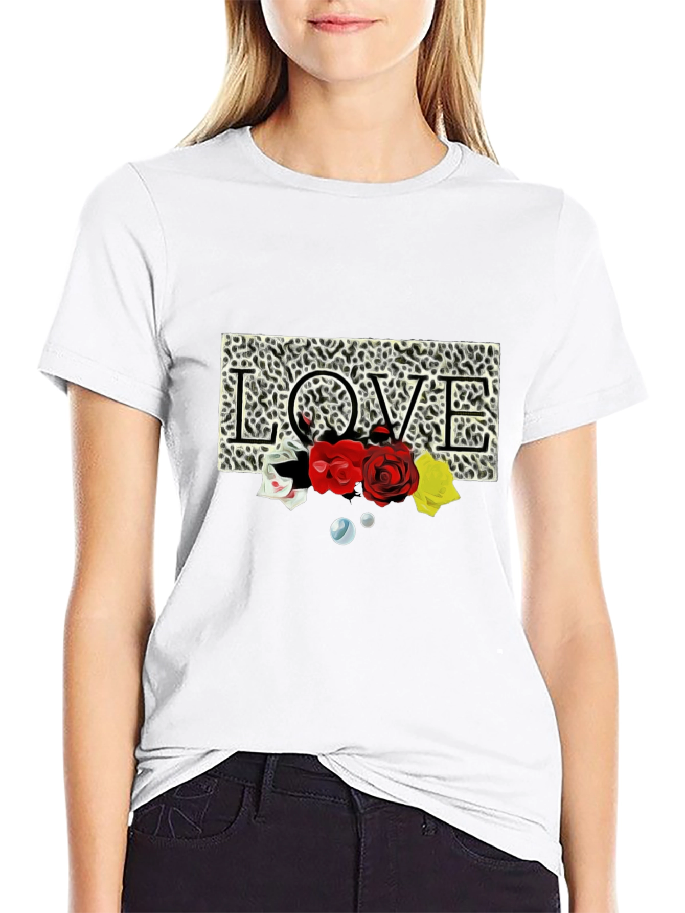 Black Leopard Love Roses Graphic T-Shirt view 9