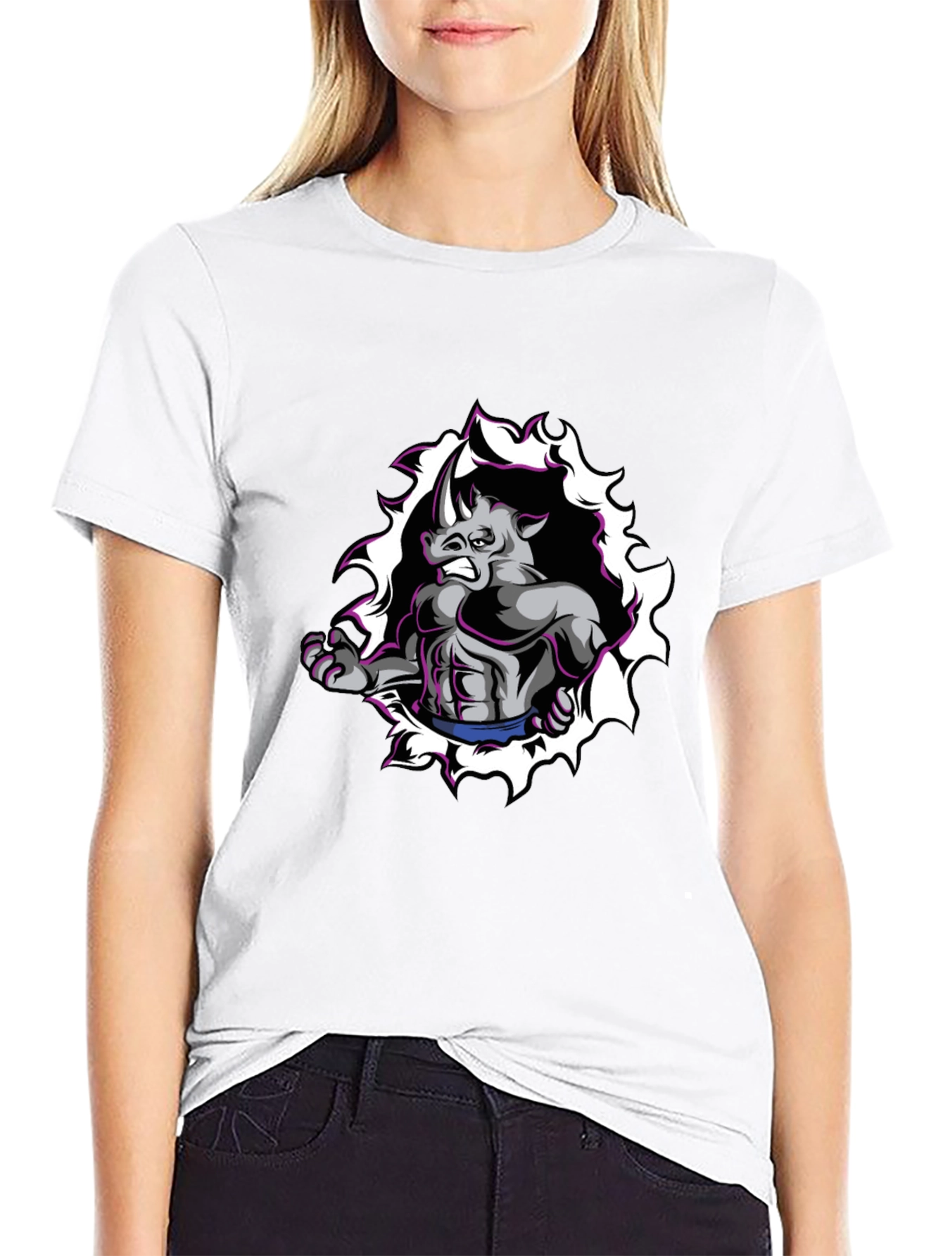 Black Ripped Rhino Graphic Tee - Strongman Cartoon Shirt view 9