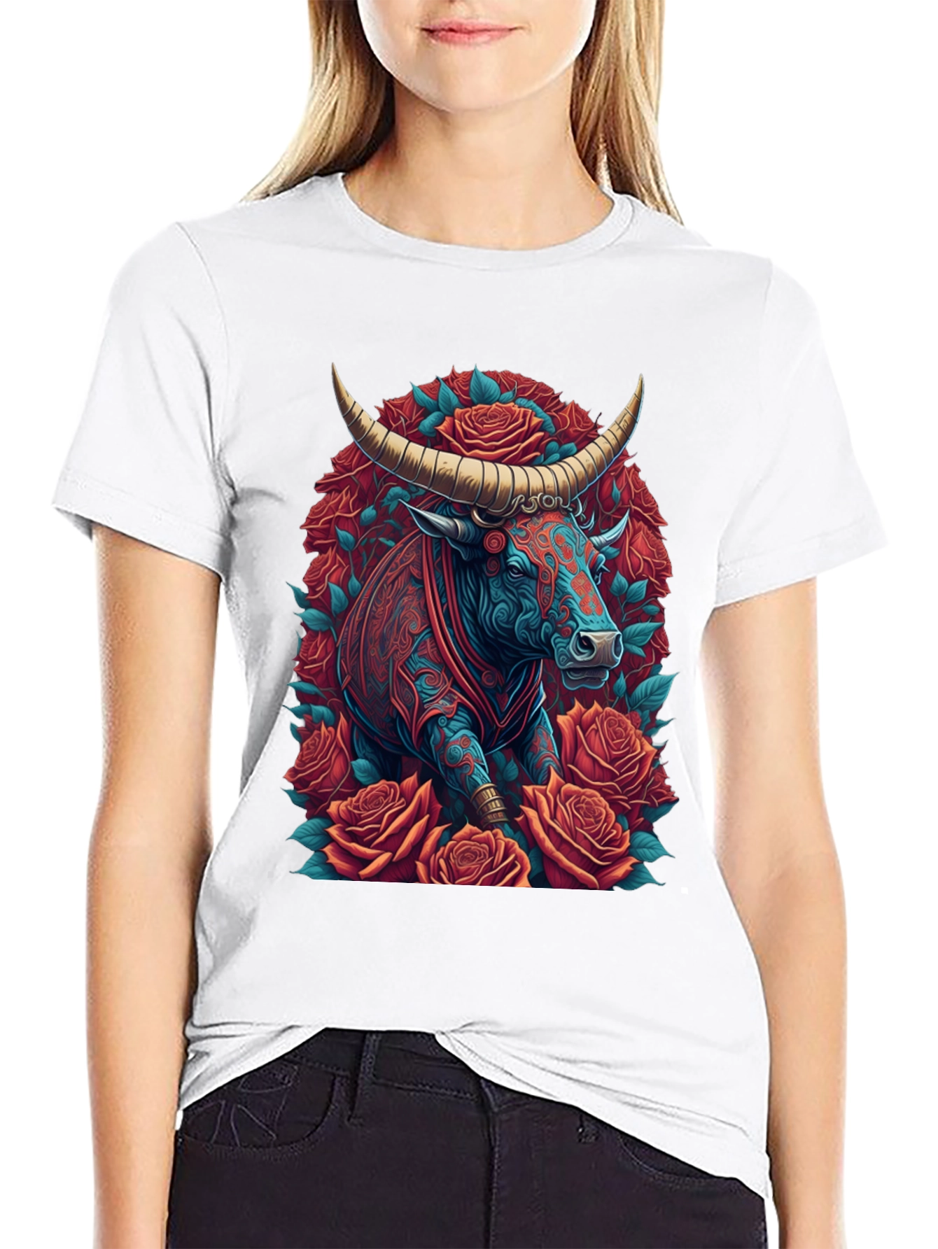 Black Bull & Roses Graphic Tee view 9