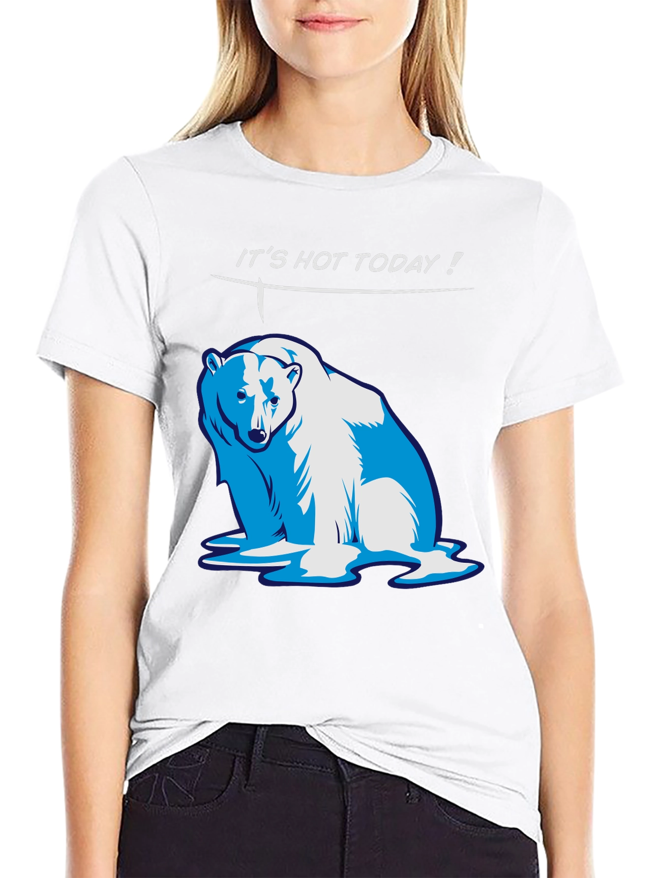 Black Funny "It's Hot Today!" Polar Bear Graphic T-Shirt view 9