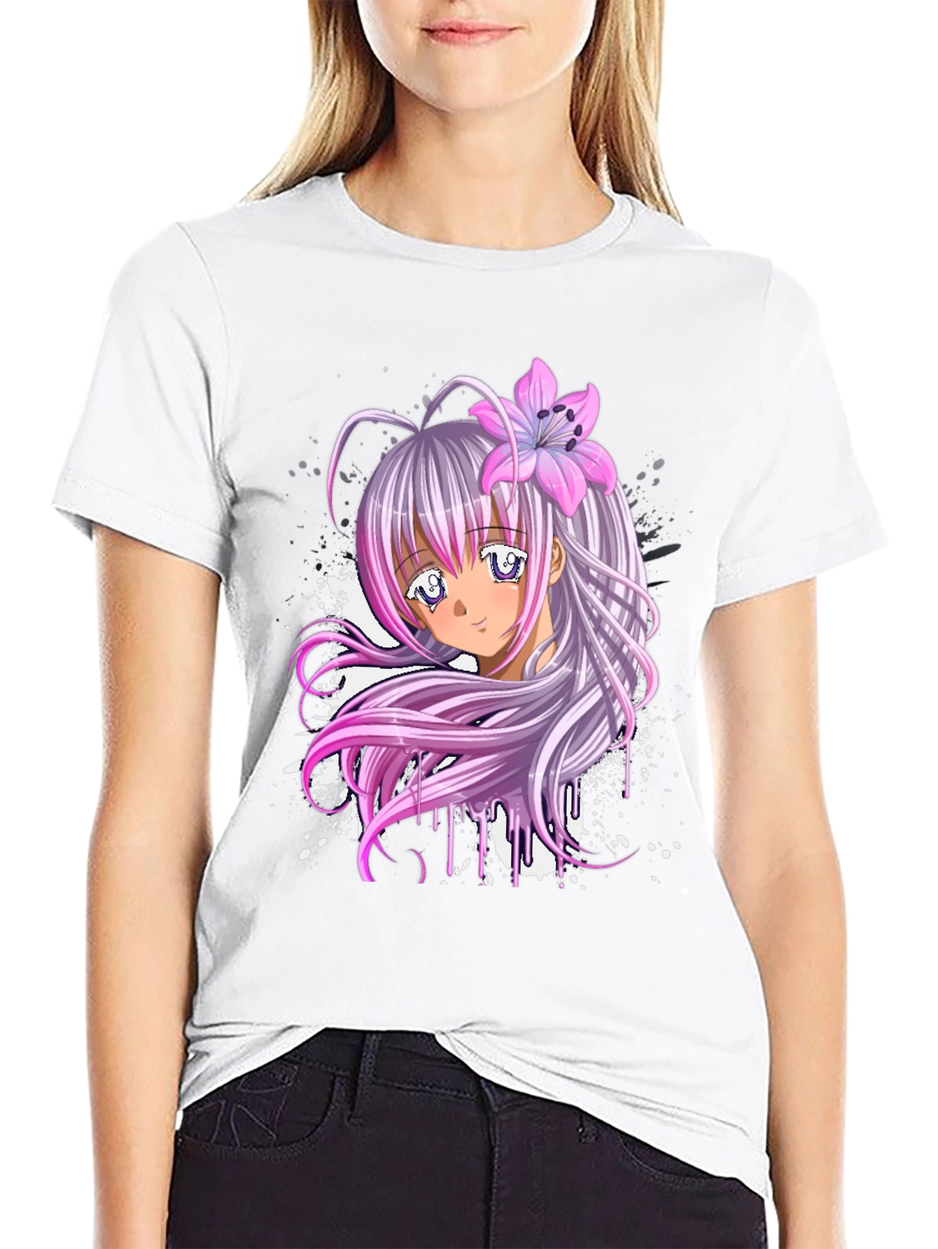 Black Anime Girl Graphic Black T-Shirt view 9