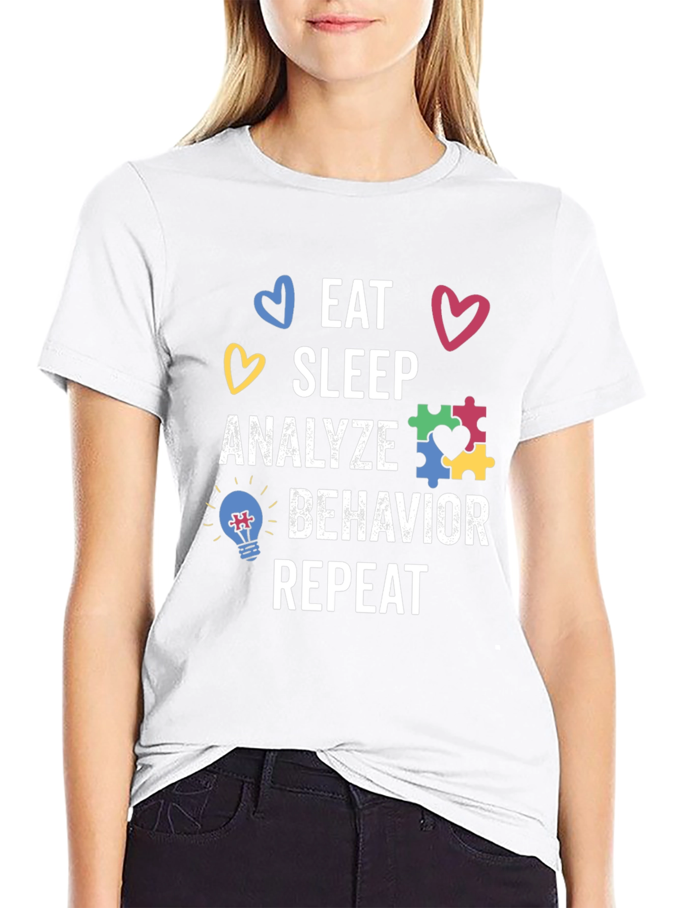 Black Eat Sleep Analyze Behavior Autism T-Shirt view 9