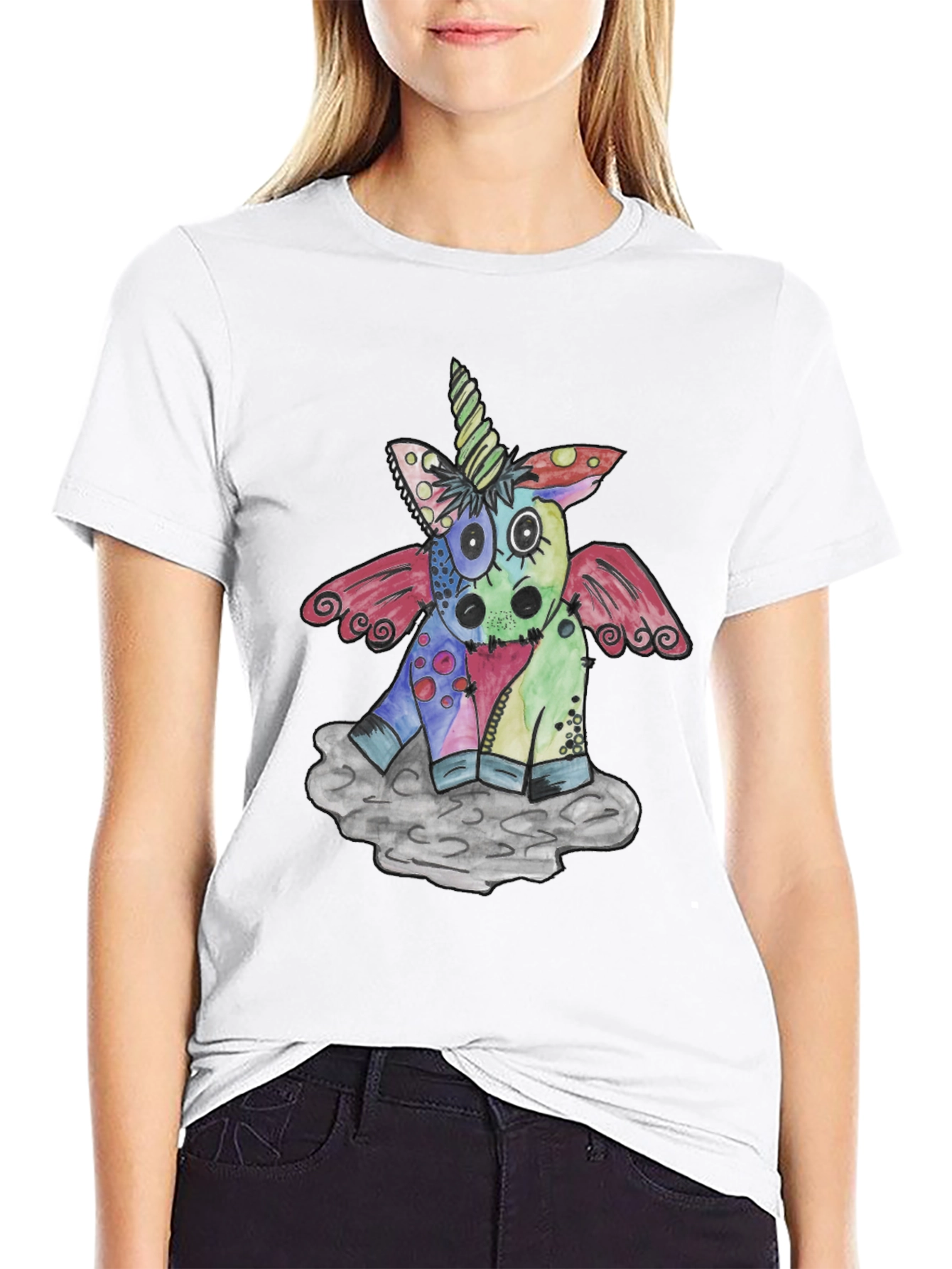 Black Whimsical Unicorn Graphic T-Shirt - Unique Design view 9