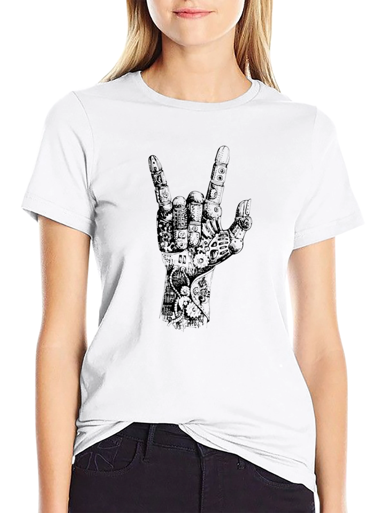 Black Black T-Shirt with Mechanical Hand Graphic view 9