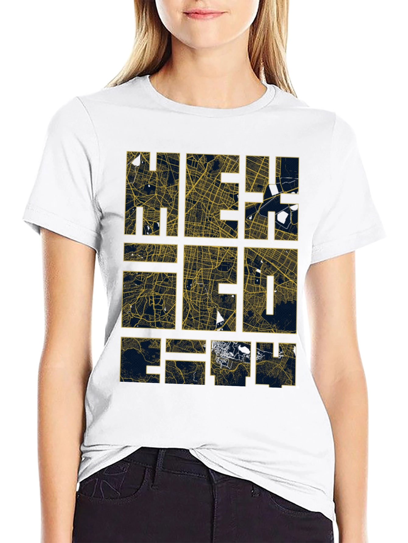 Black Geometric Map T-Shirt - Modern City Style view 9