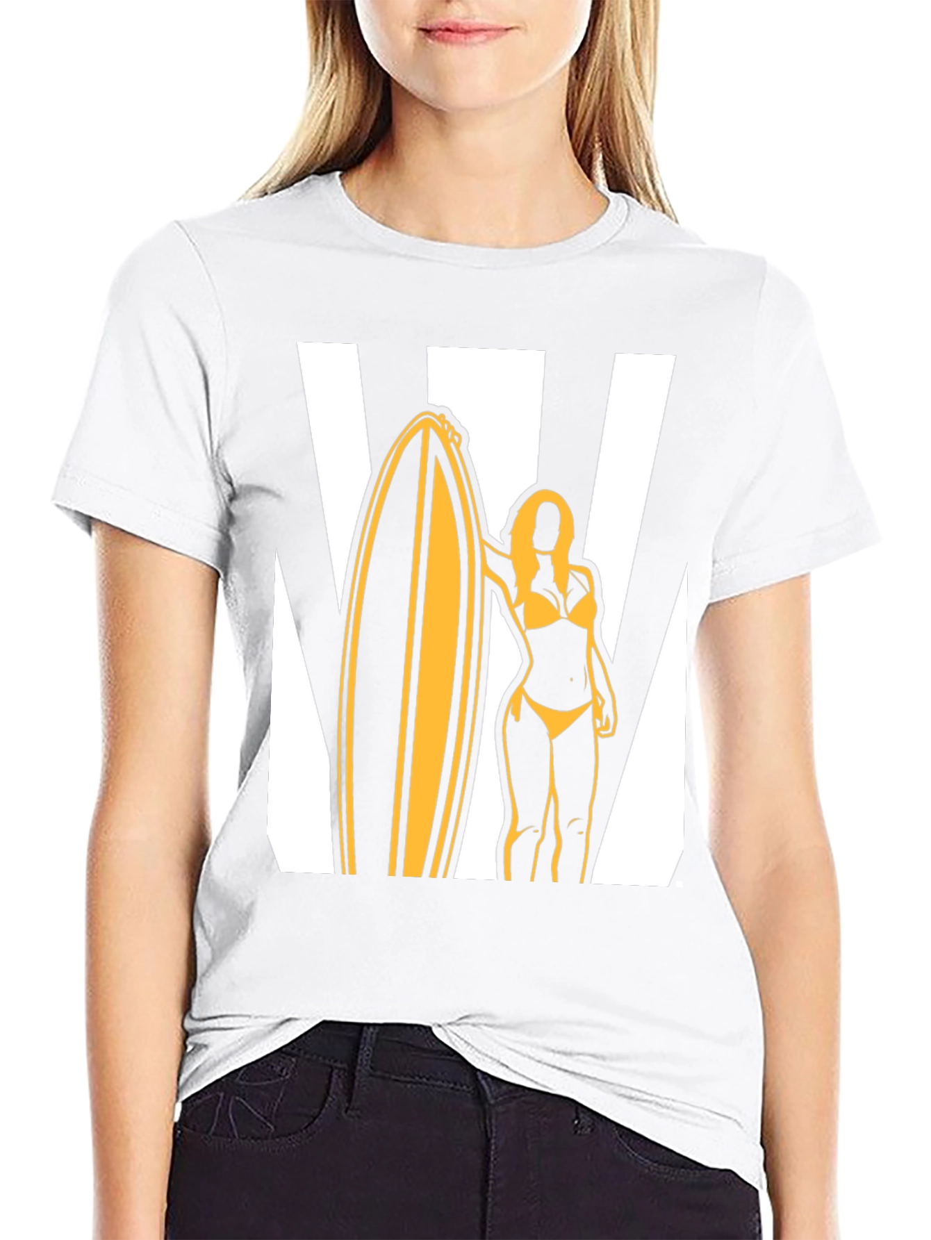 Black Surfer Girl Graphic Tee - Black Cotton T-Shirt view 9