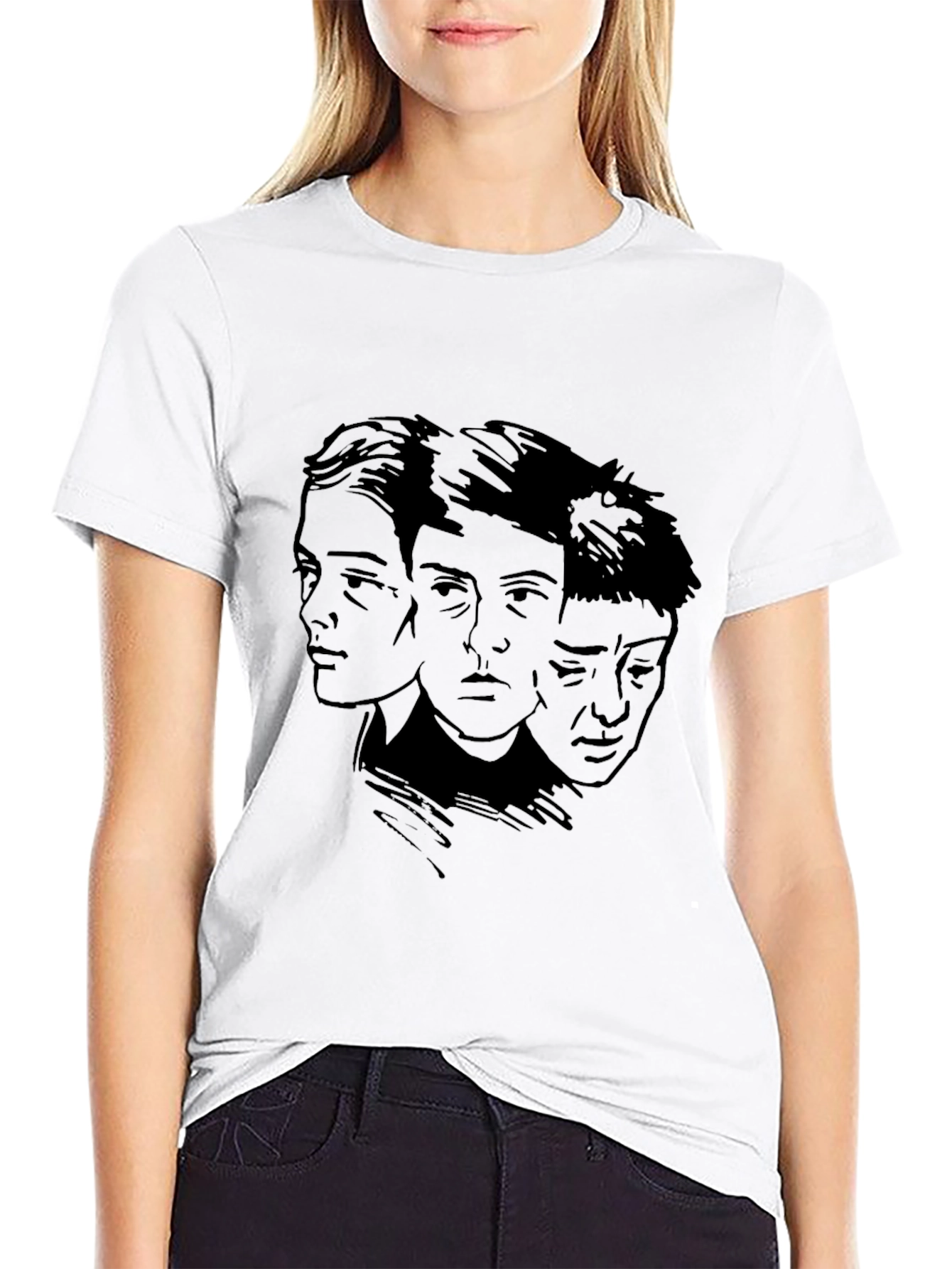 Black Three Faces Graphic Black T-Shirt view 9