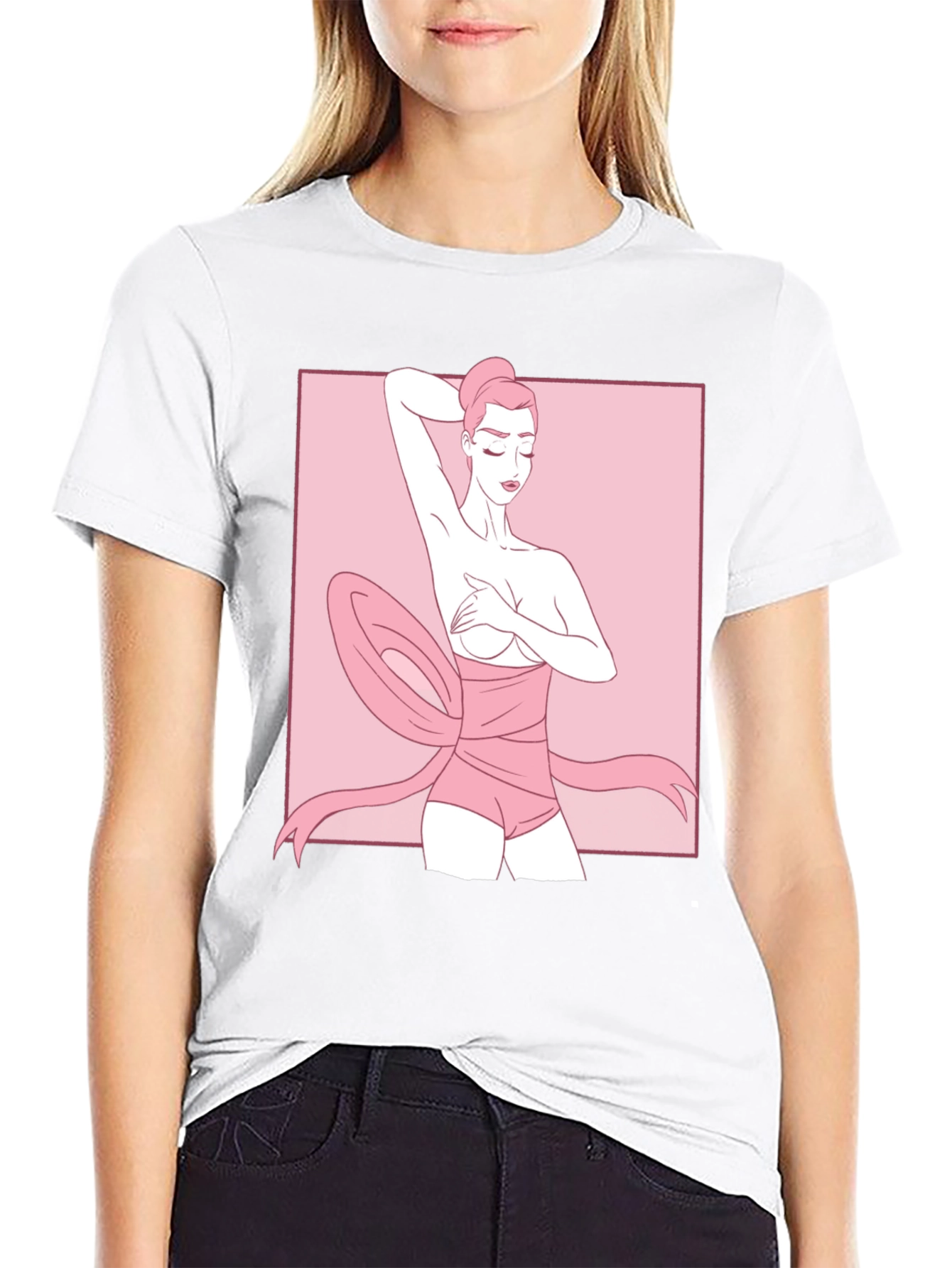Black Ribbon Wrapped Woman Graphic Tee - Unique Design view 9