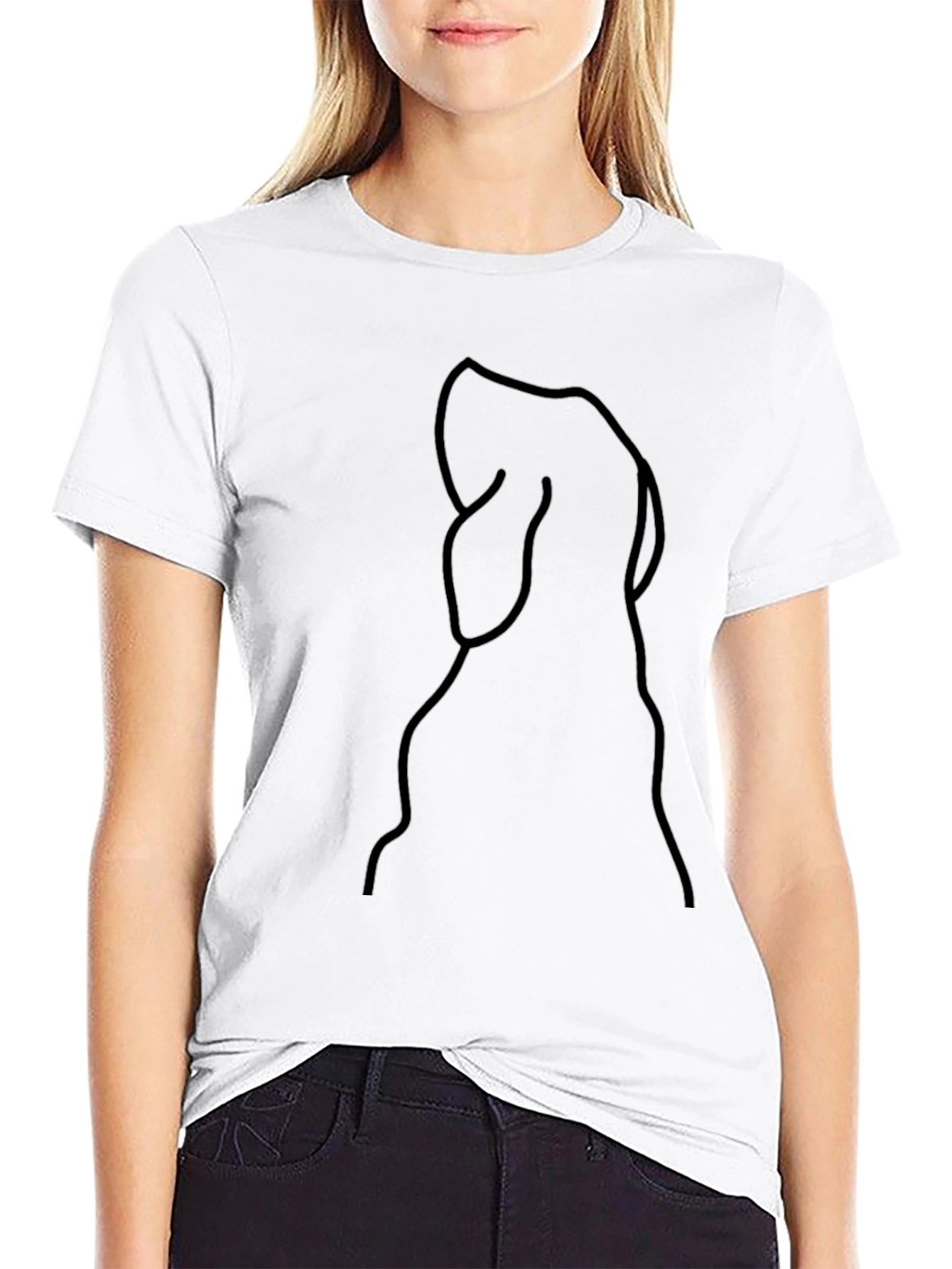Black Minimalist Dog Line Art Black T-Shirt view 9