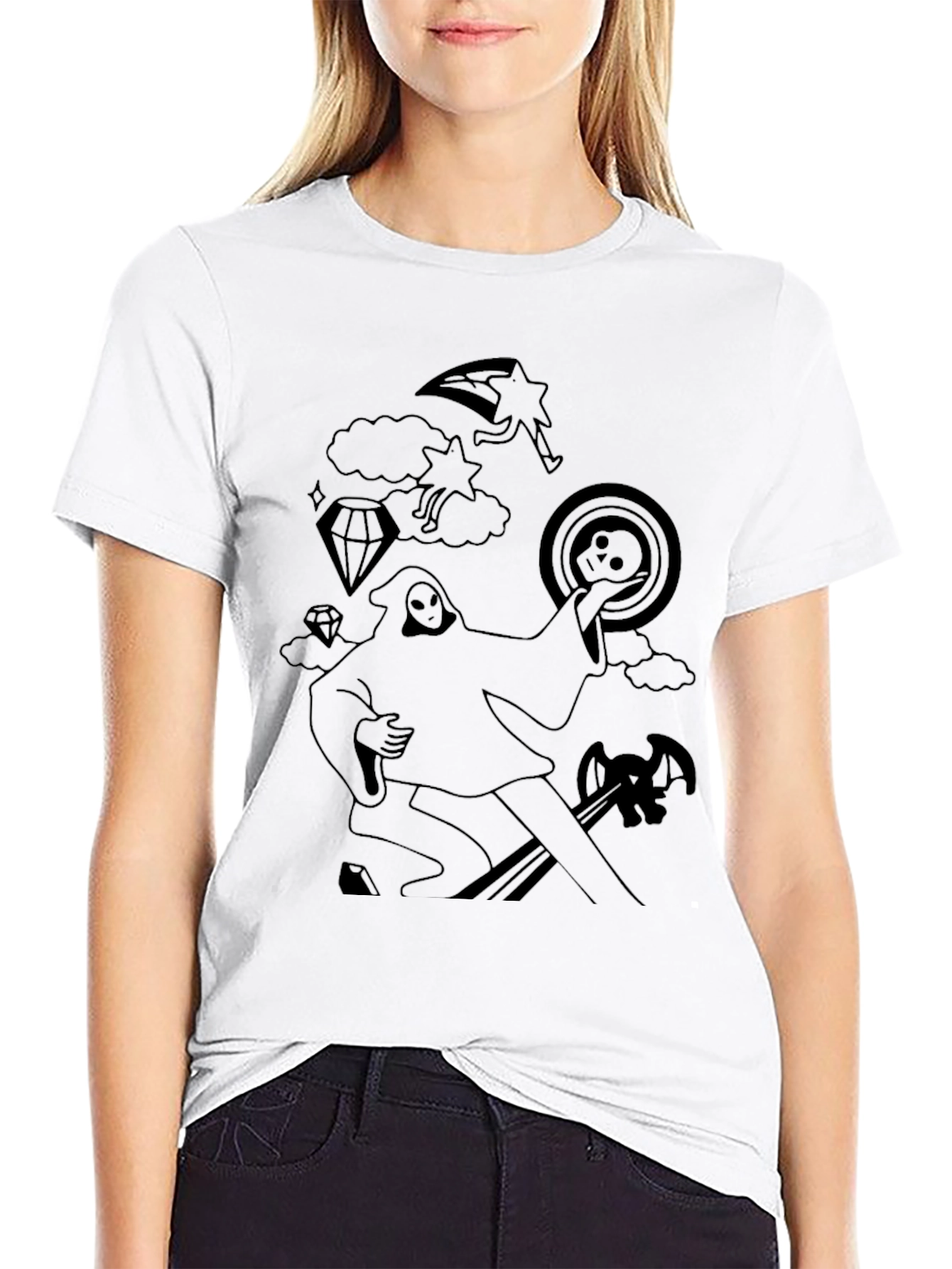 Black Black Graphic Tee - Death Tarot Cartoon view 9