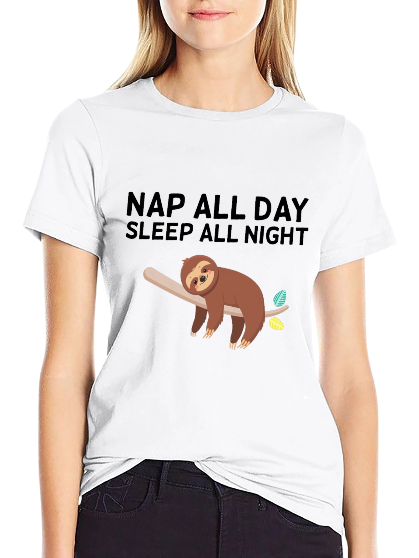 Black Nap All Day Sloth Graphic Tee - Black Casual Comfort view 9