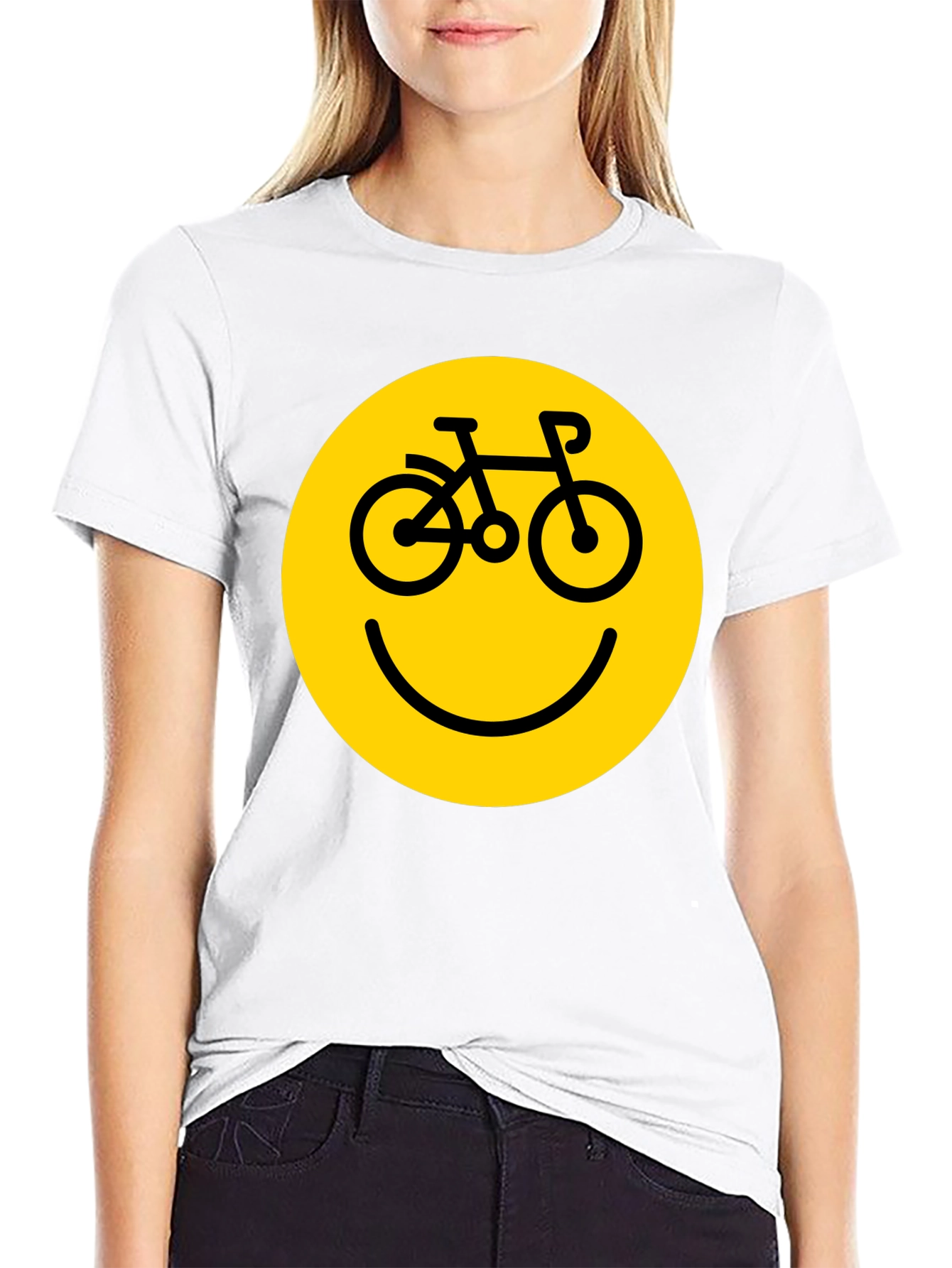Black Smiley Face Bike T-Shirt - Yellow Graphic view 9