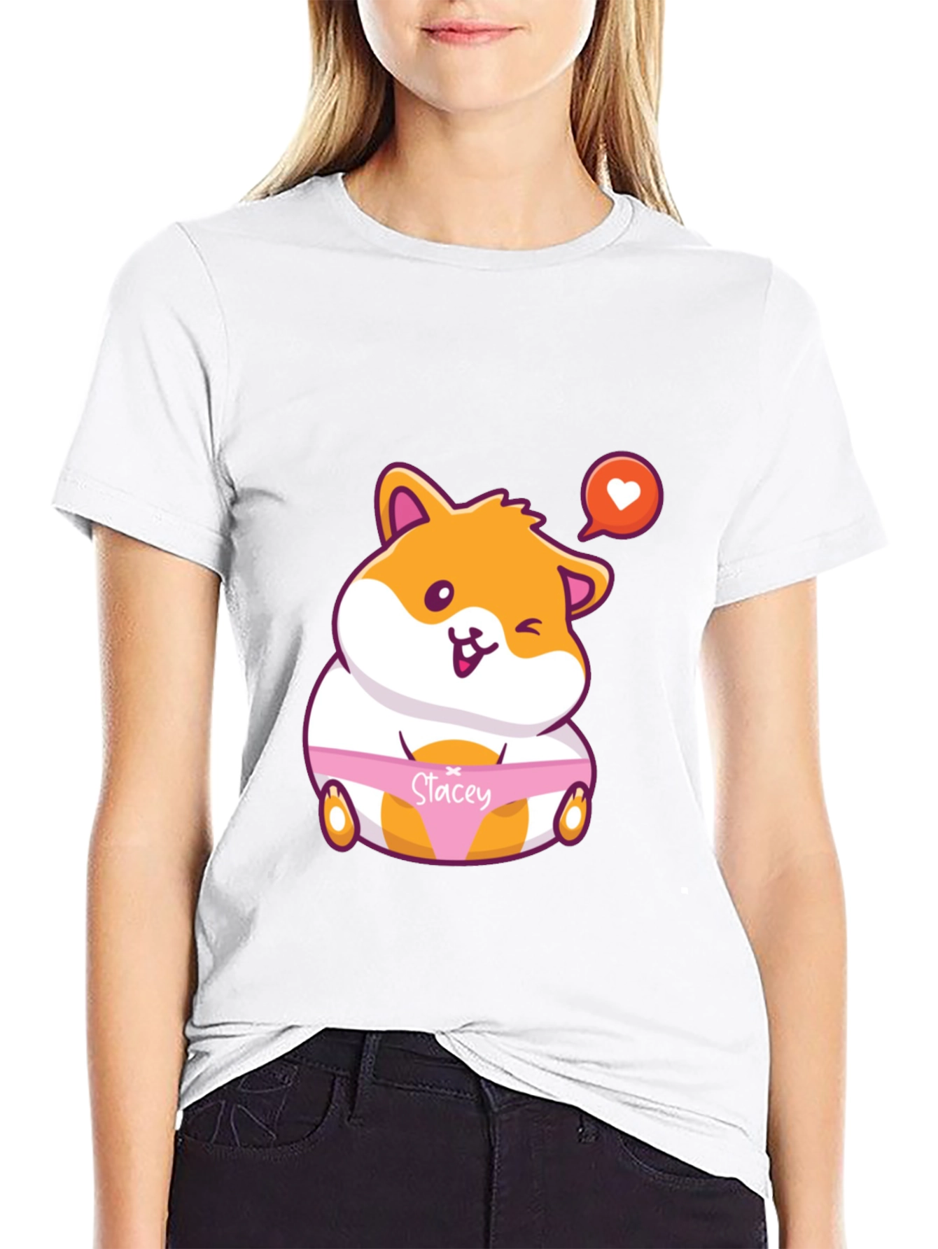 Black Cute Hamster 'Stacey' Graphic T-Shirt view 9