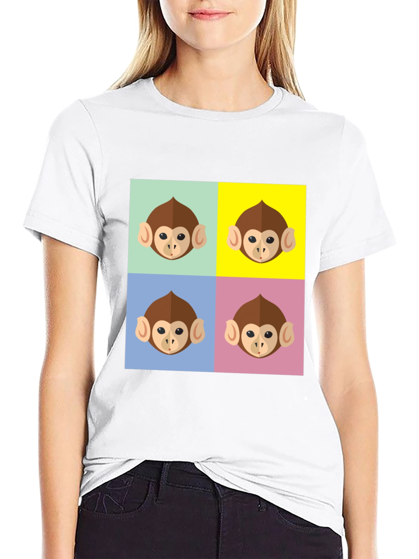 Black Funky Monkey Face Pop Art Graphic T-Shirt view 9