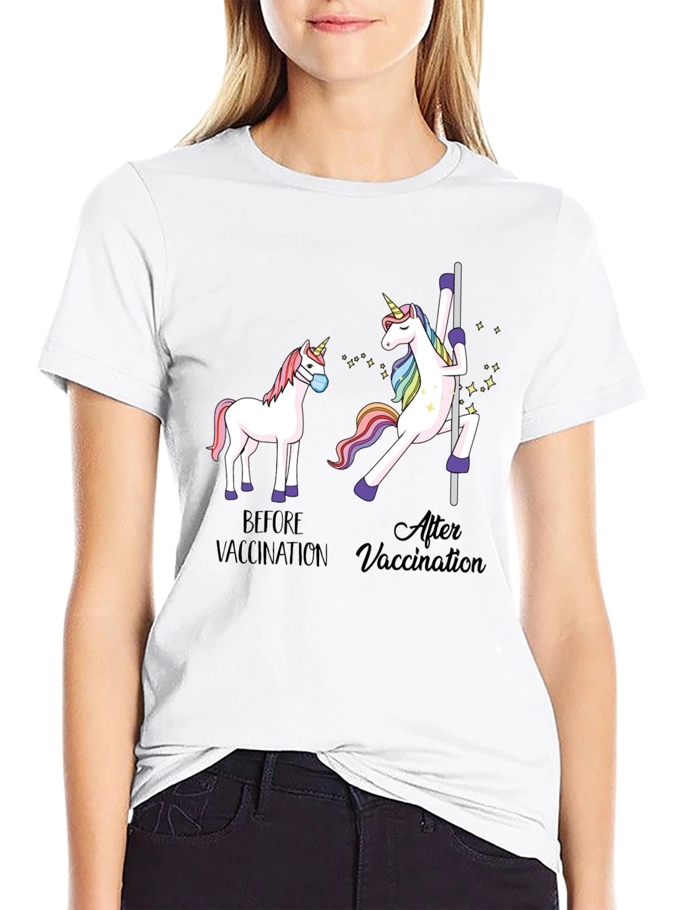 Black Vaccinated Unicorn Graphic Tee - Funny Health T-Shirt view 9