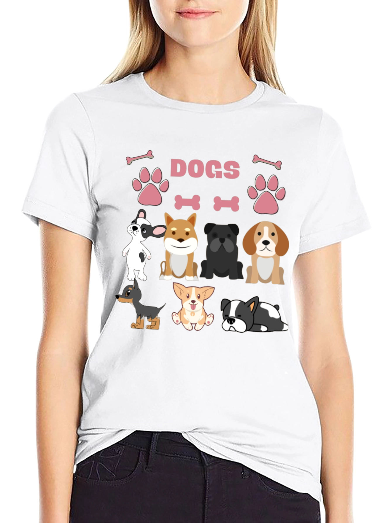 Black Cute Dogs Graphic Print T-Shirt view 9
