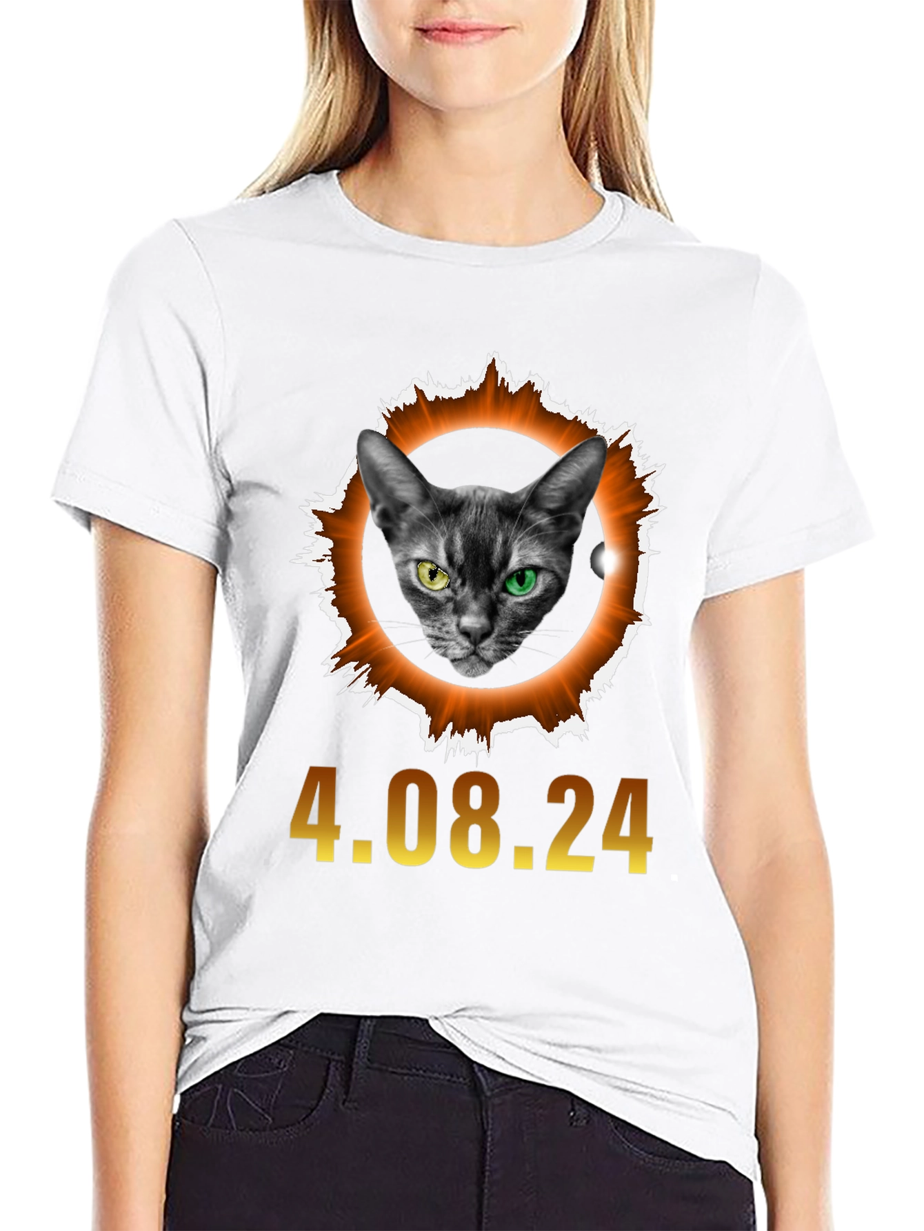 Black Eclipse Cat T-Shirt - April 8th, 2024 Solar Event view 9