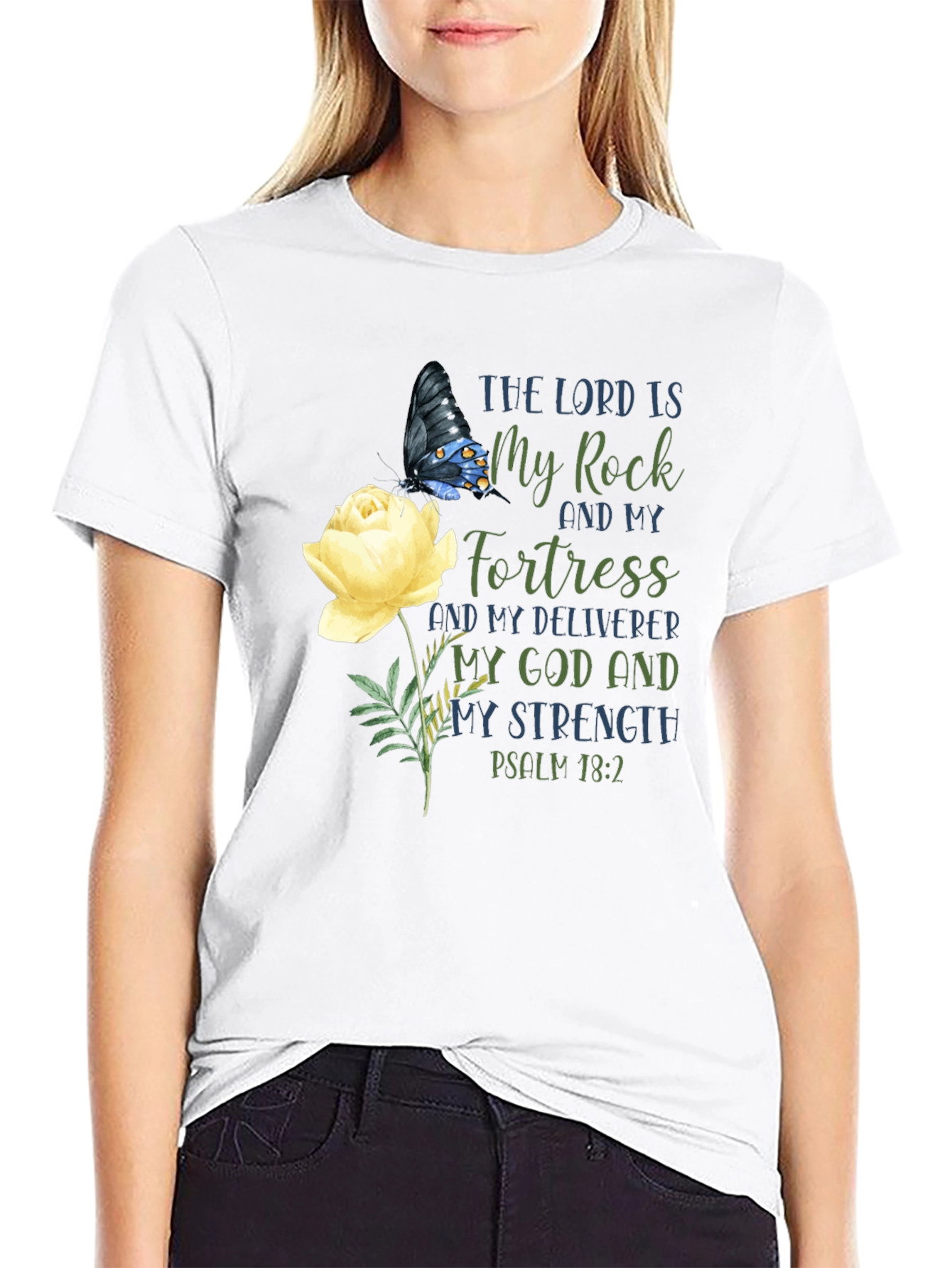 The Lord Is My Rock T-Shirt, Butterfly & Rose Design - 9