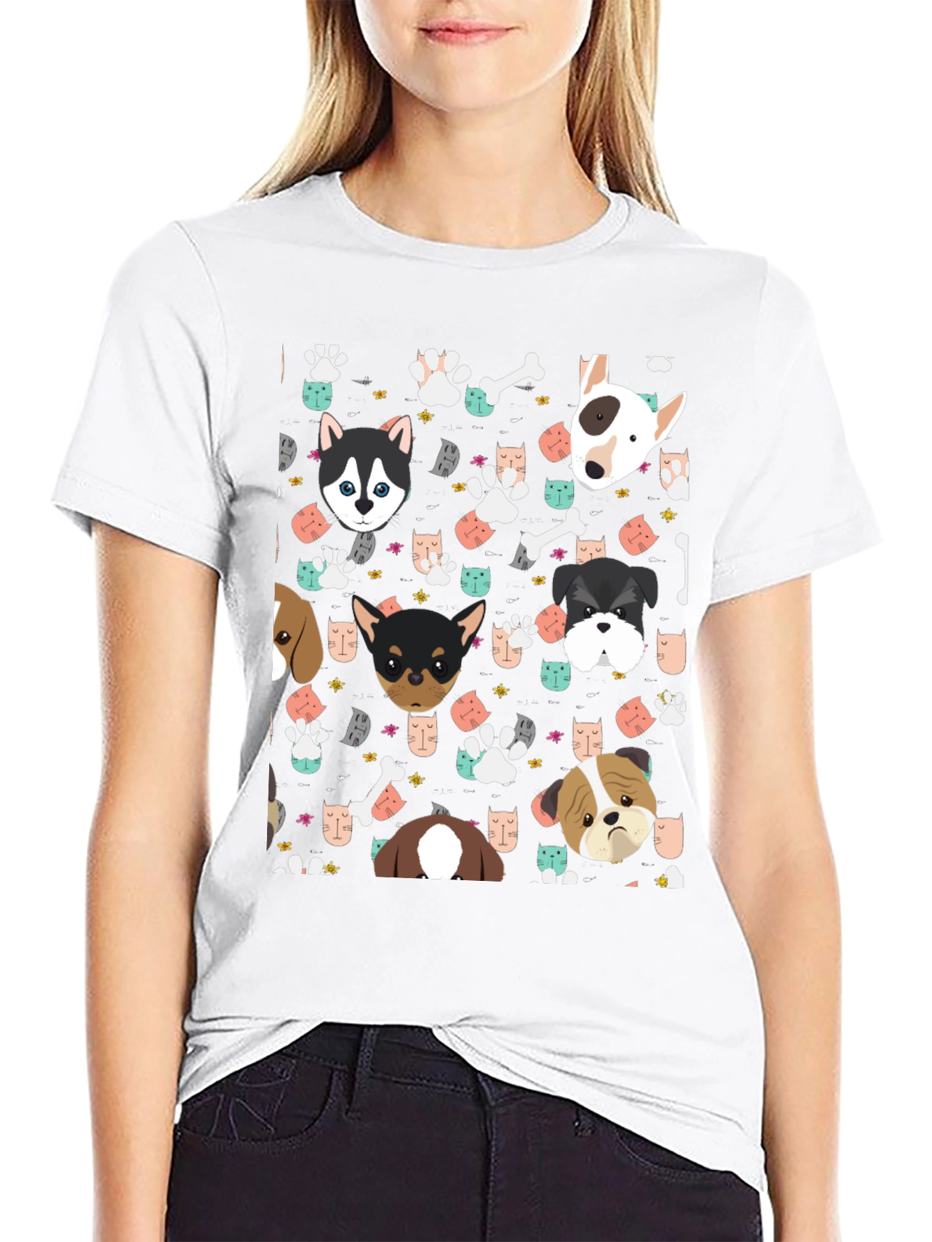 Black Dog Patterned Black Graphic Tee view 9