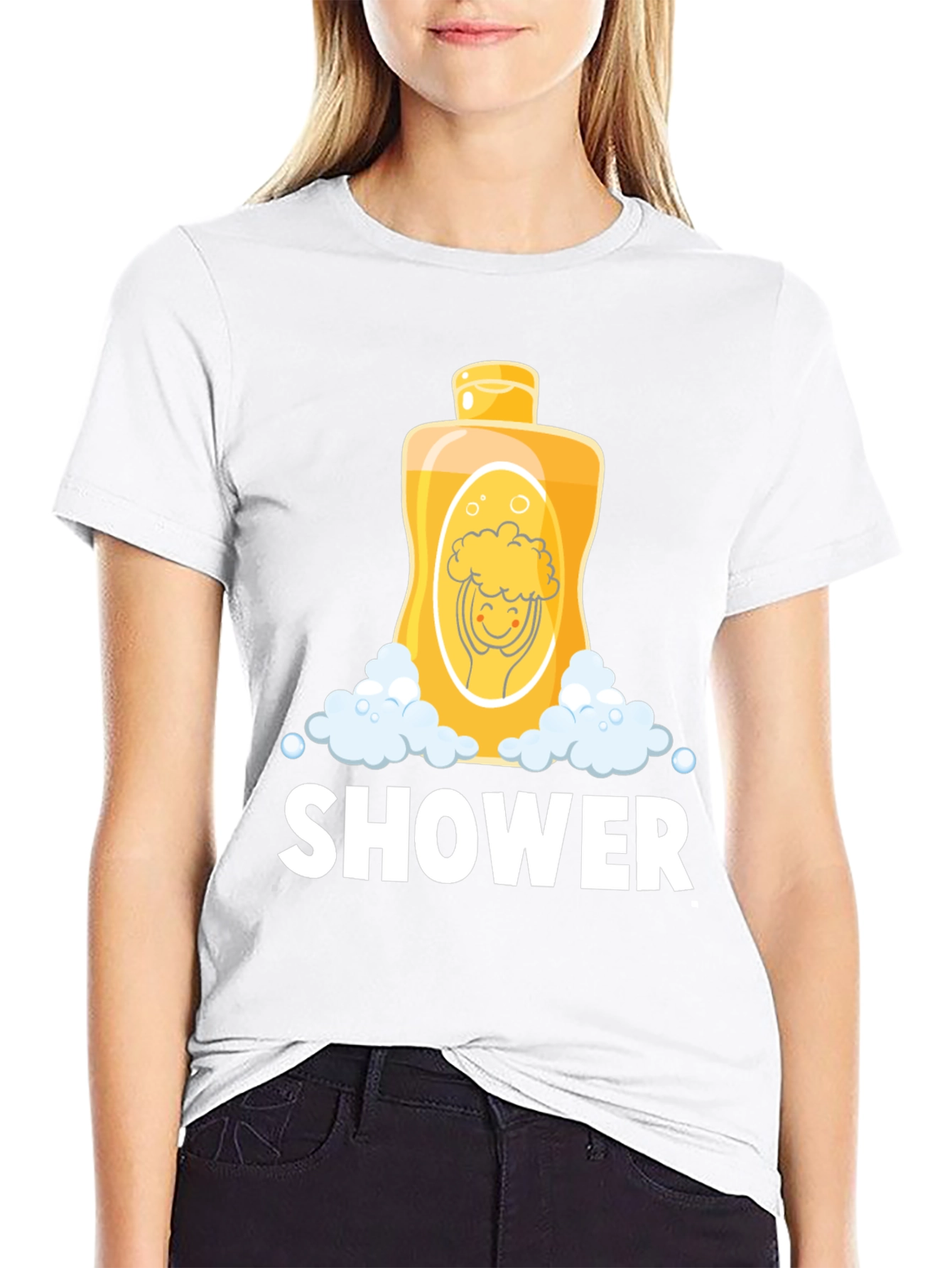 Black Shower Time Fun T-Shirt - Cartoon Design view 9