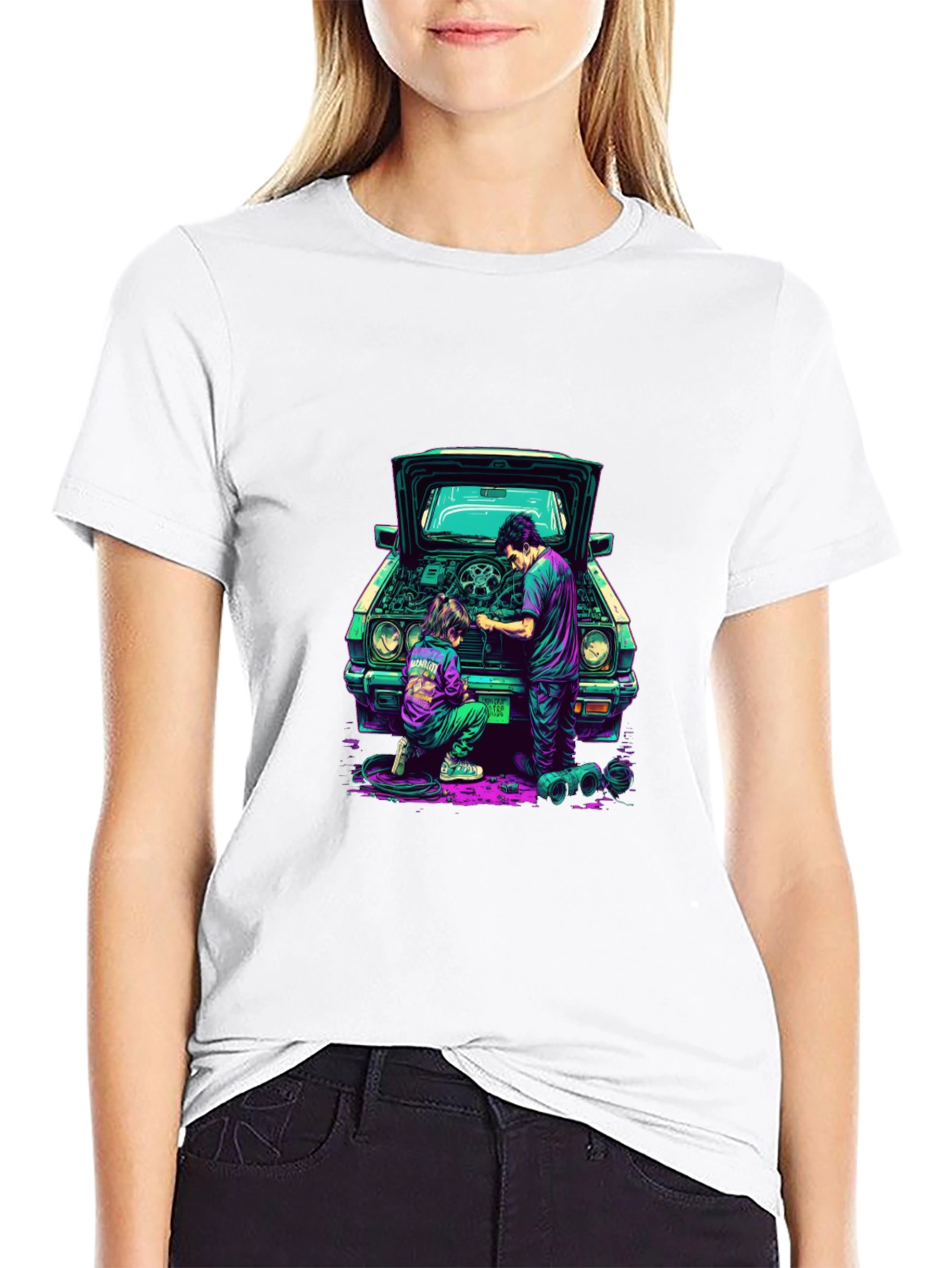 Black Cool Car Repair Graphic Tee view 9