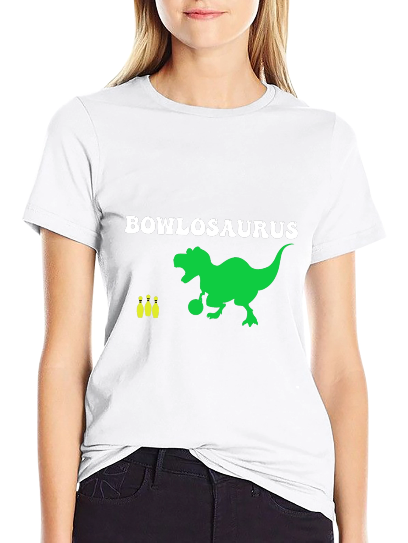 Black Bowlosaurus T-Shirt - Dinosaur Bowling Tee view 9